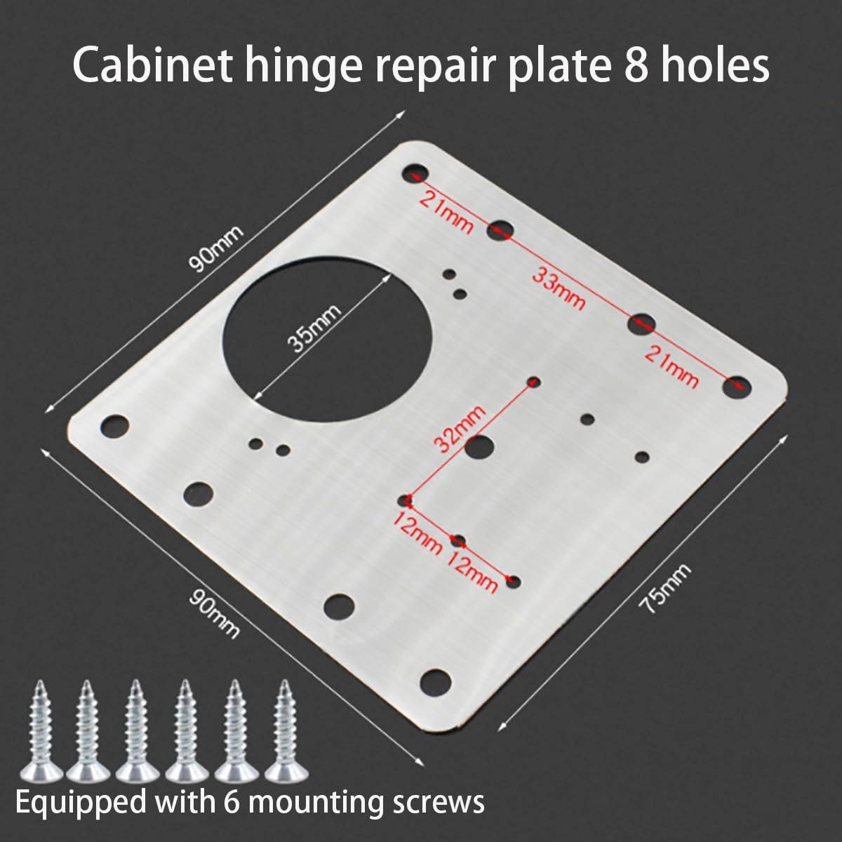 Cabinet Hinge Repair Plate 4 Pcs, Hinge Repair Kit Plate for Cabinet with 24 Mounting Screws, Suitable for Cabinets, Closets and Furniture with Hinge image number 2