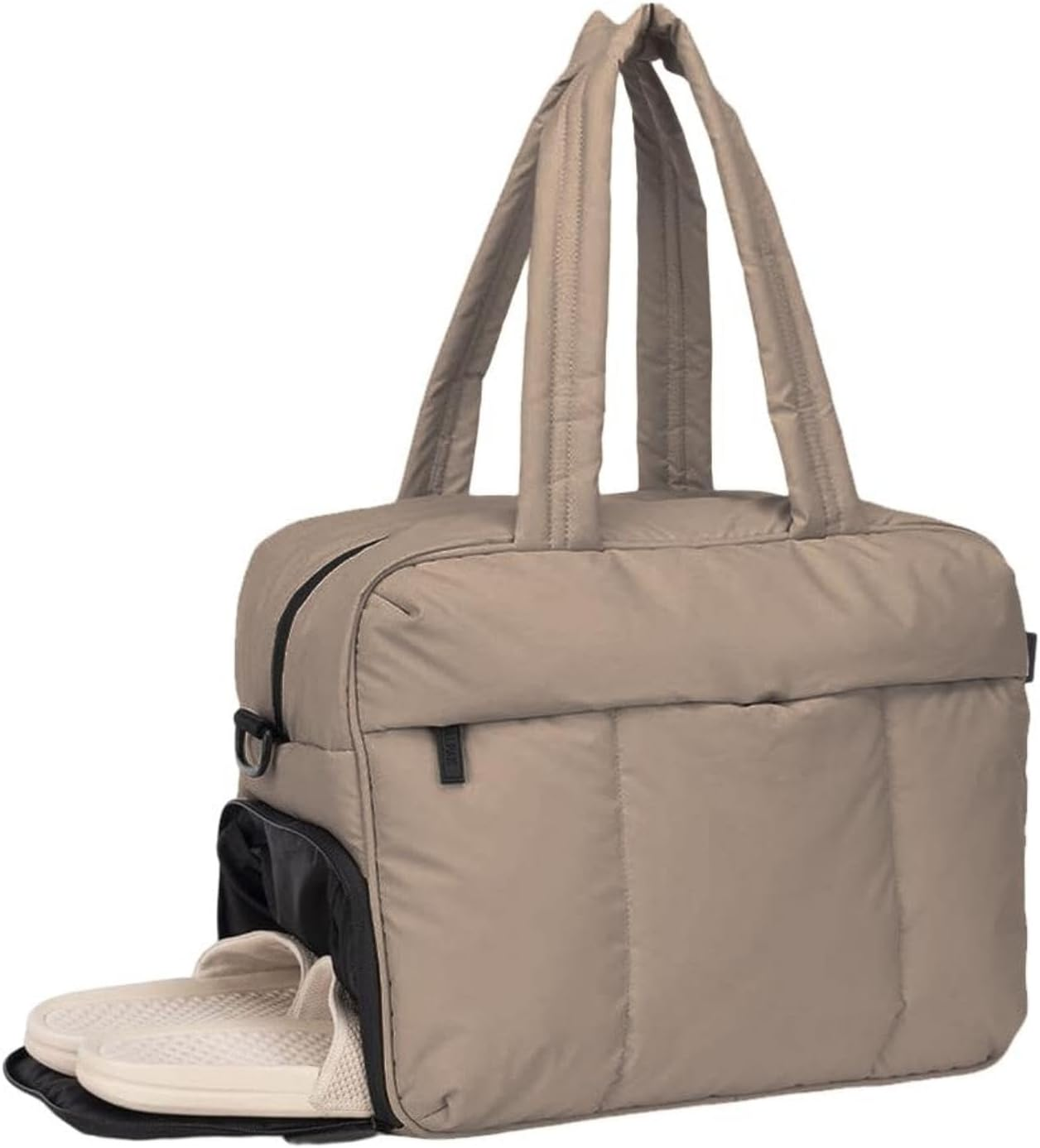 Zolyet Travel Duffel Bag Overnight Bags for Women Puffer Gym Tote Bag Carry on Duffel Bag Week Bag with Shoe Compartment Camel