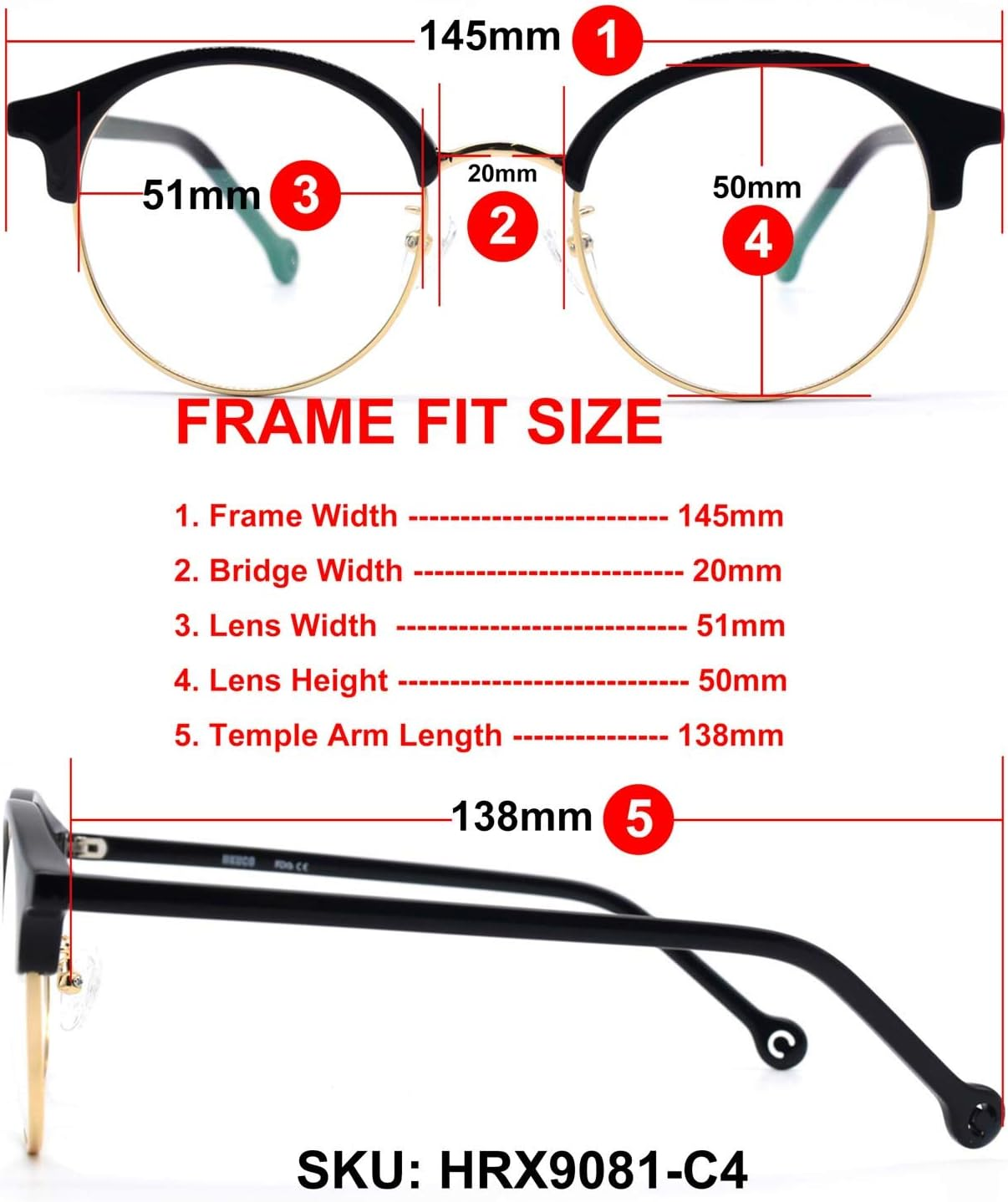 HKUCO Classic Half Frame Clear Lens Eyewear Glasses image number 2