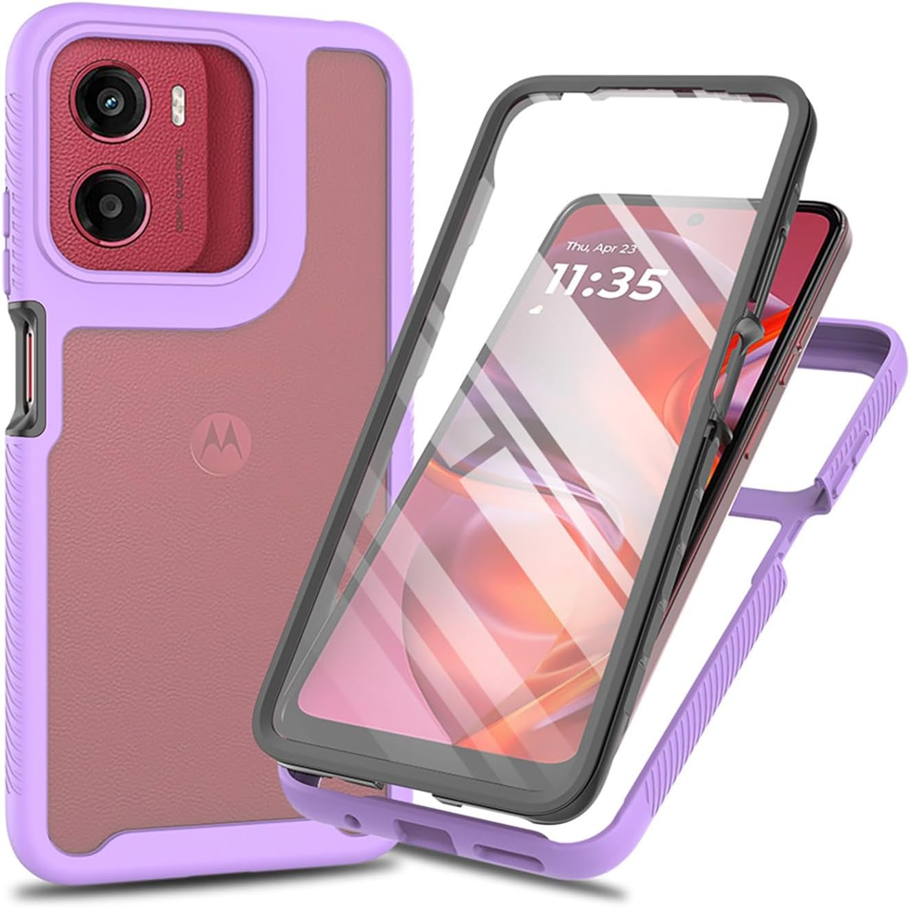ILING Trasparente Case for Motorola Moto E15/MOTO G05/MOTO G15/MOTO G15 Power, 360&deg; Full Body Protection Cover with Built-In Screen Protector, Shockproof Hard PC + Silicone TPU Case Cover,Light Purple image number 5