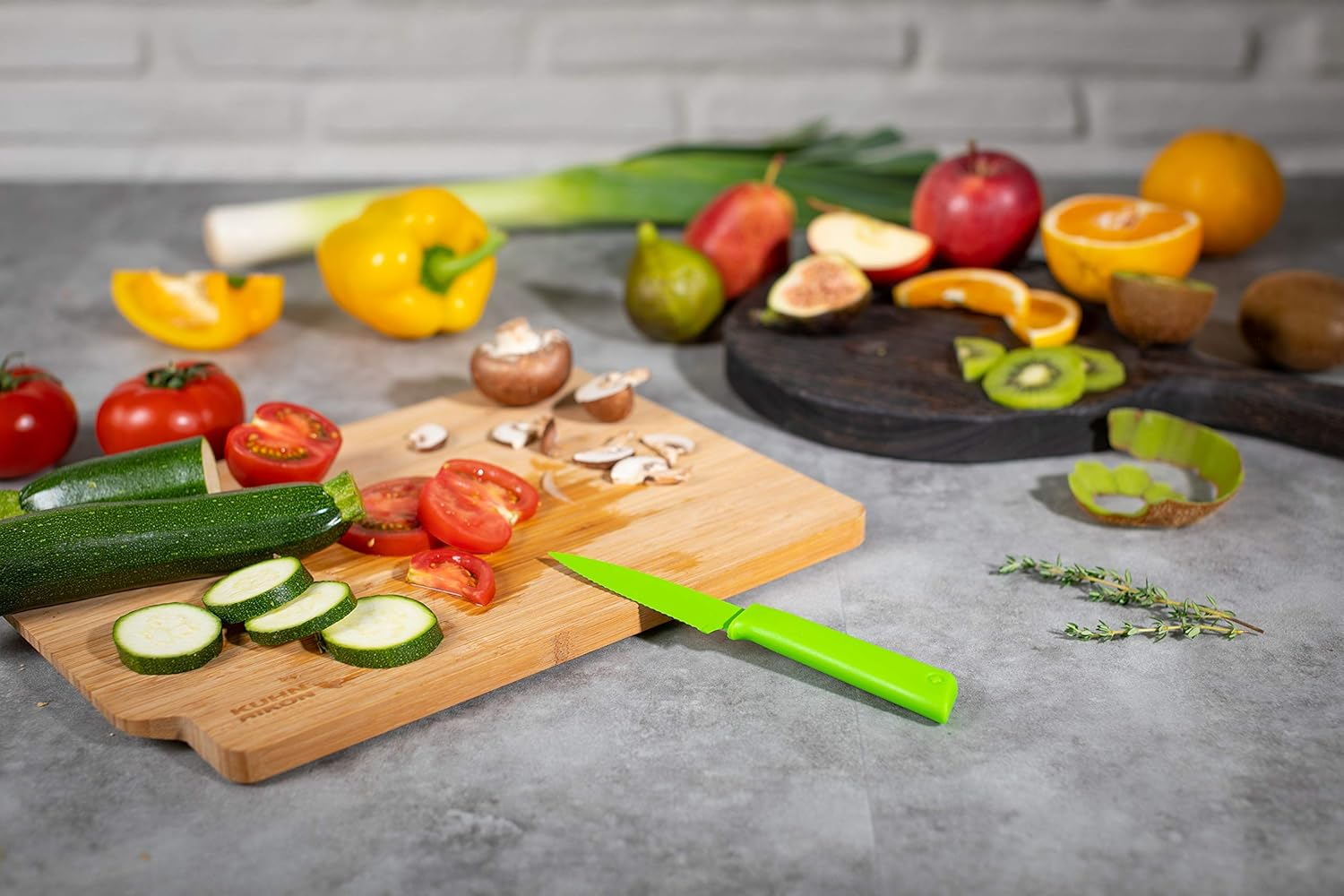 Kuhn Rikon Colori+ Cheese Knife (Set of 3), Black Serrated Paring Knife 4" Green