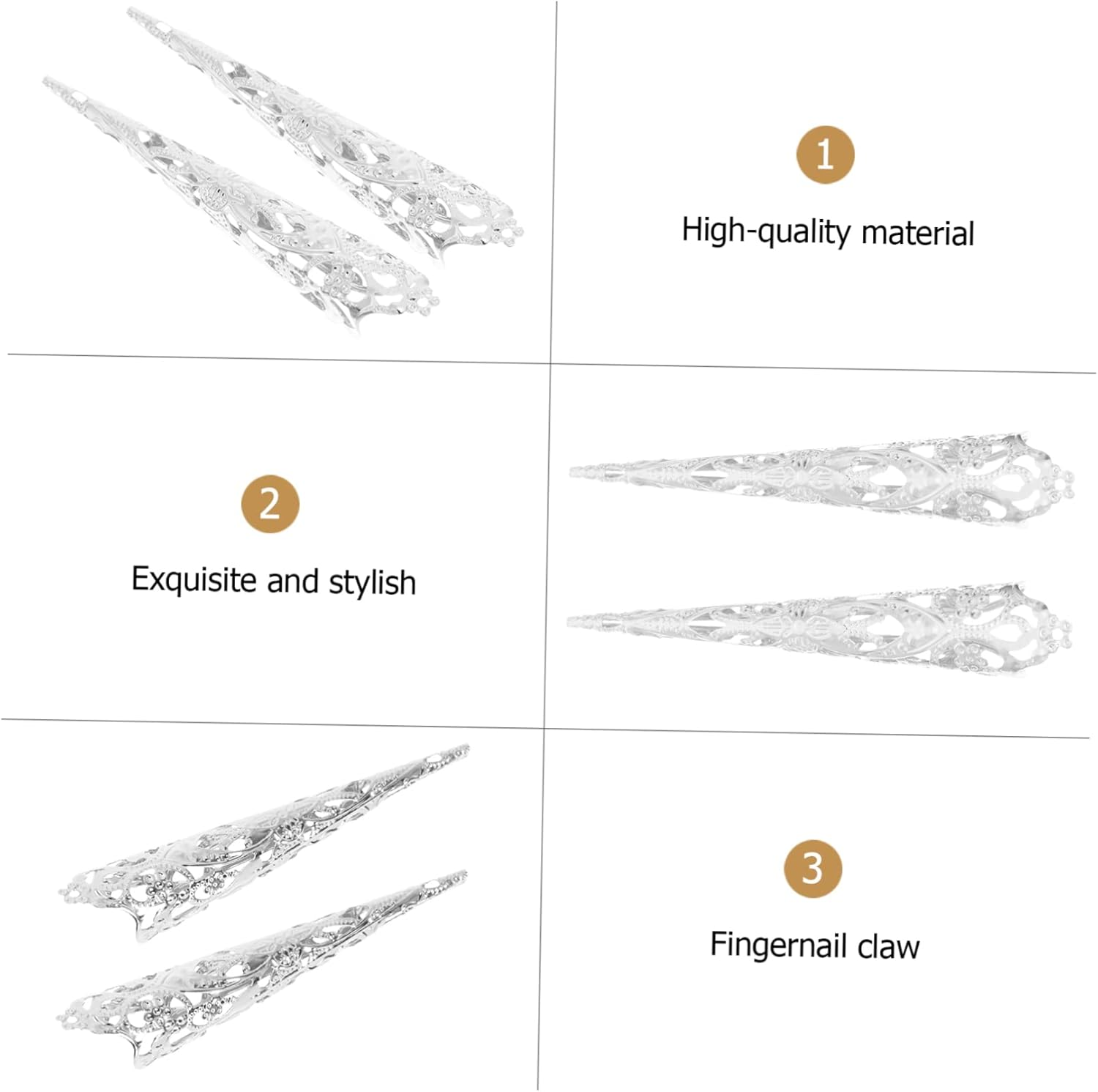 WOONEKY Queen Fingernail Nail Rings Set 8Pcs Gold Long 12Cm Classic Style Finger Tip Accessories for Cosplay and Fashion