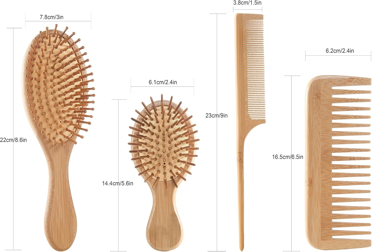 Heatunk Eco-Friendly Hair Brush Comb Set - Anti-Static Detangling for Women and Men - Tail Comb, Tooth Comb, Large & Mini Wooden Massage Brushes for All Hair Types image number 5