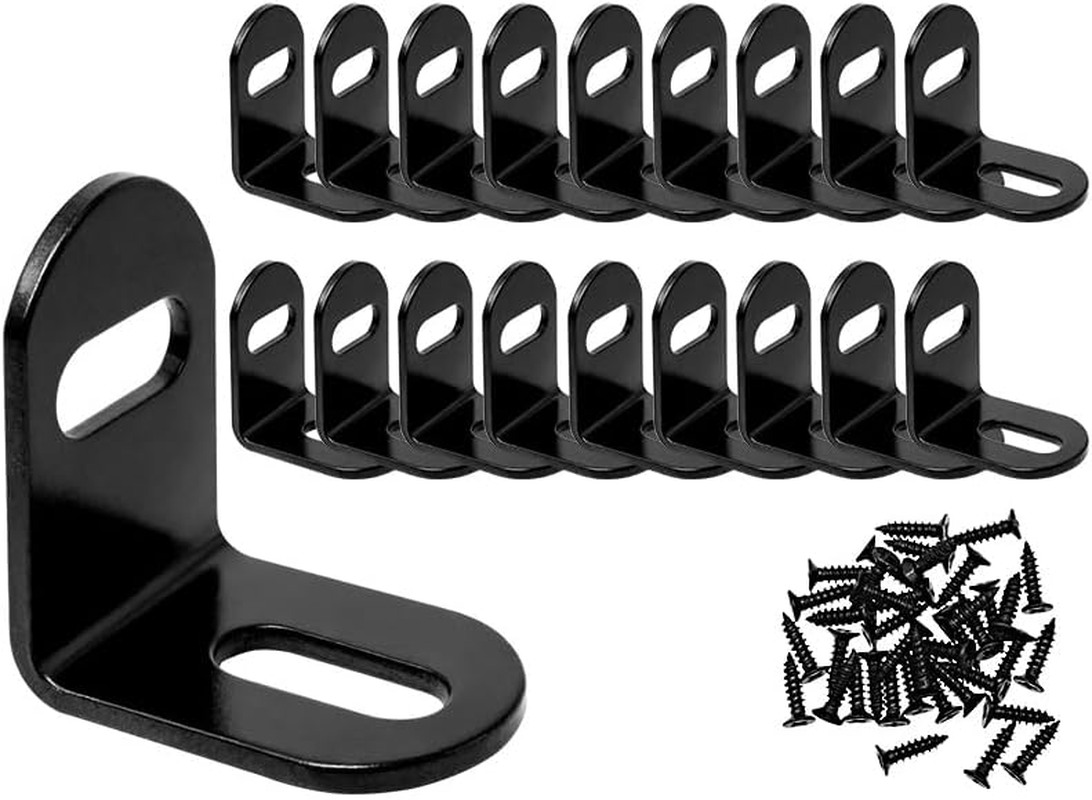 KUMGROT 20 Pcs Adjustable Wood Table Top Expansion Bracket Corner L Brackets Clips Fastener Connector Woodworking Fasteners Hardware Right Angle Corner Brace, Black