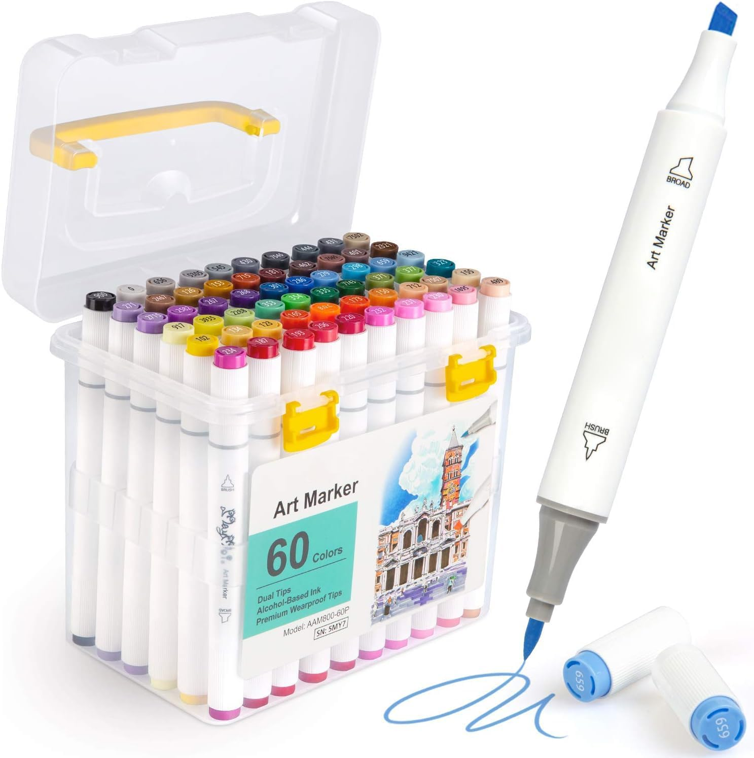 Aymxcls Art Markers Alcohol Based, 60-Color Double Tipped Coloring Drawing Illustrations, Artist Dual Tip Graphic Markers Crayon Markers for Coloring Drawing ﻿ image number 3