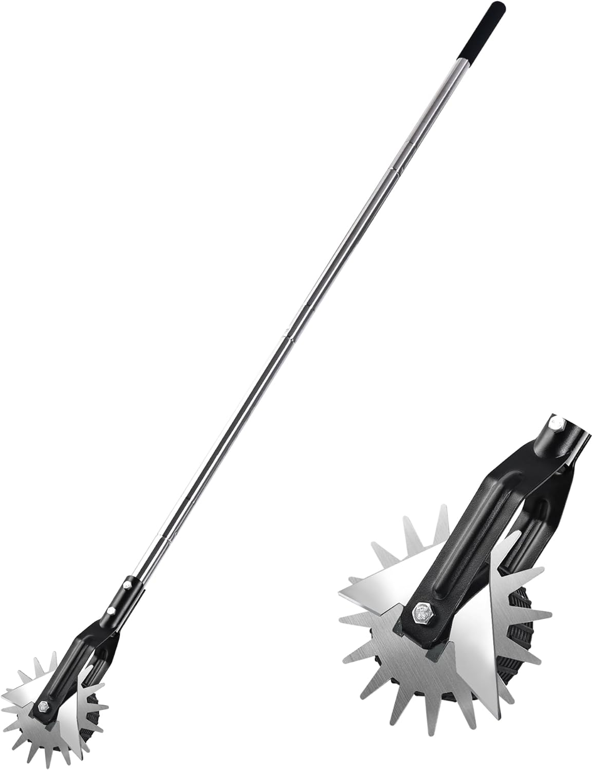 Wheel Rotary Edger, Rotary Shear, Sidewalk Manual Lawn Edger, Strong 3 Sections Stainless Steel Handle with Cushion Grip, 58.3-Inch image number 6