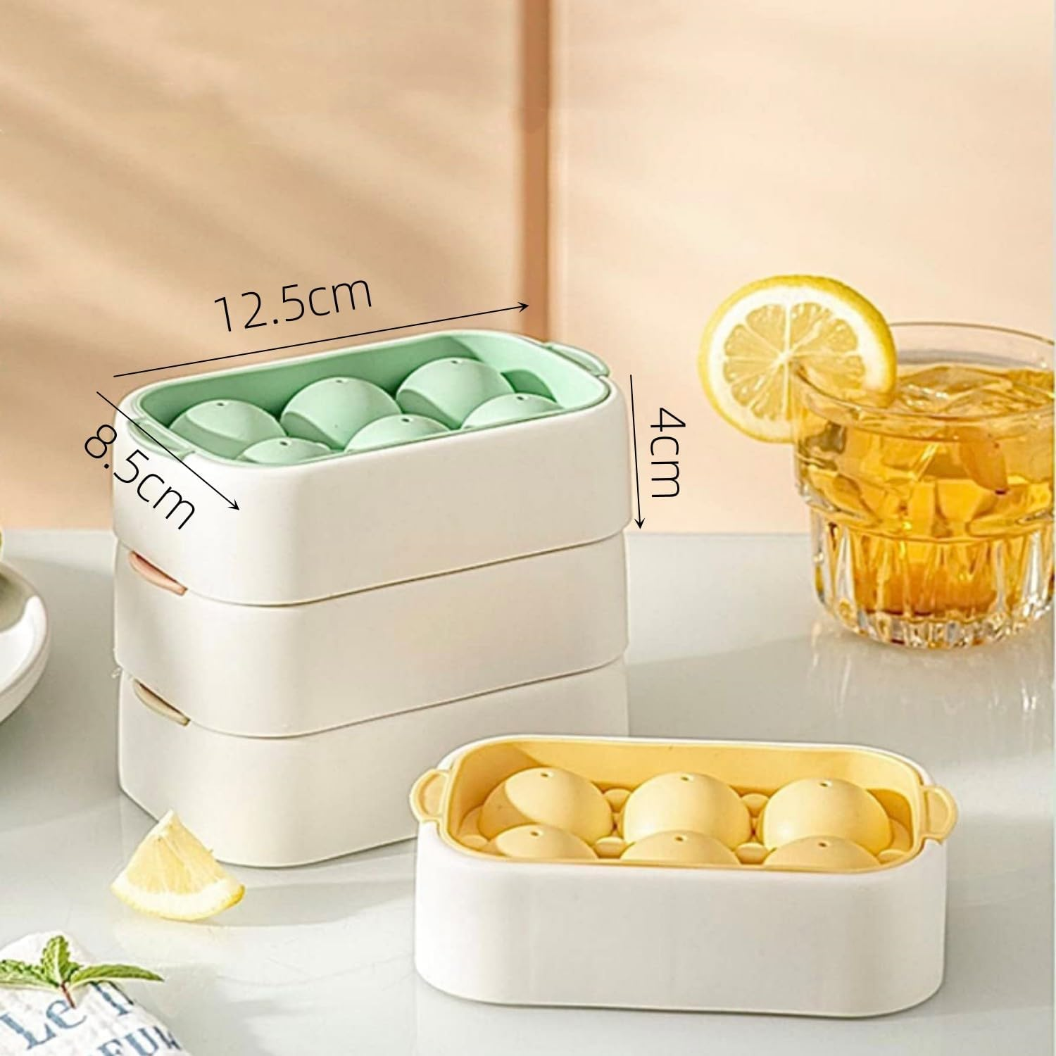 WADY 4Pcs Ice Cube Trays, Ice Ball Maker,Ice Cube Tray with Lid,Silicone Ice Cubes Tray, Suitable for a Variety of Summer Drinks, Stackable Silicone Spherical Ice Cube Moulds DIY Molds (Four Colors) image number 3