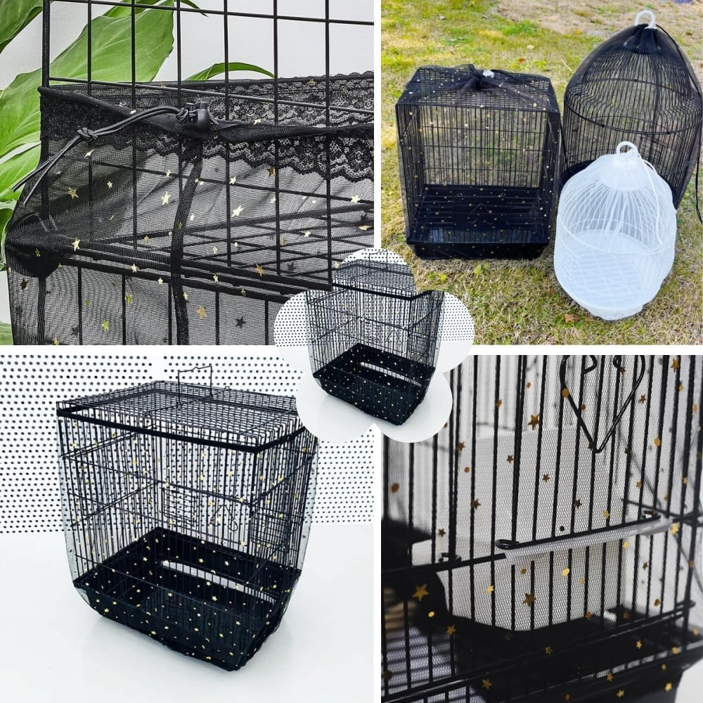 Limcryspp 2 Birdcage Covers, Adjustable Birdcage Catcher, Star Net Skirt Cover, Birdcage Nylon Net, Used for Square Cages of Parrots, Parakeets, and Macaws image number 4
