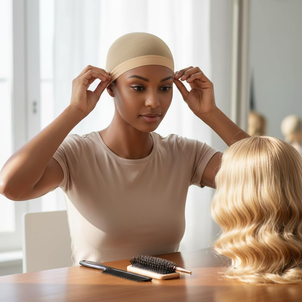 SZTTY 2-Pcs in 1 Pack Beige Wig Caps - Ultra Thin Nylon Caps for Women, Stretchy & Breathable Universal Fit for Smooth Wig Application