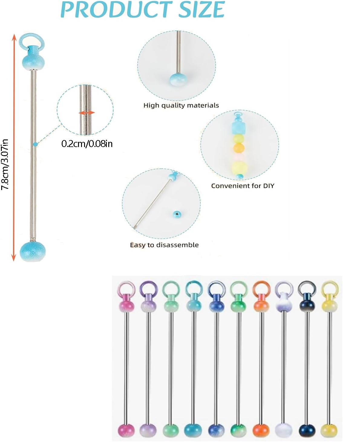 Taicols 30 Pcs Beadable Keychain Bars Beadable Blanks DIY Bead Kit Accessories Metal Bead Keychain Bar Link Detachable Key Chain for DIY Craft Making Gift Accessories image number 3