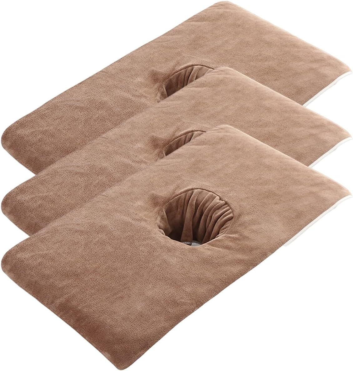 AIMALL 3Pcs Microfibre Massage Bed Towels with Face Hole for Beauty Salon Spa, Thickened Absorbent Lying Sheets 15.75In X 31.5In, Soft Fixed Covers in Grey Blue Purple Brown