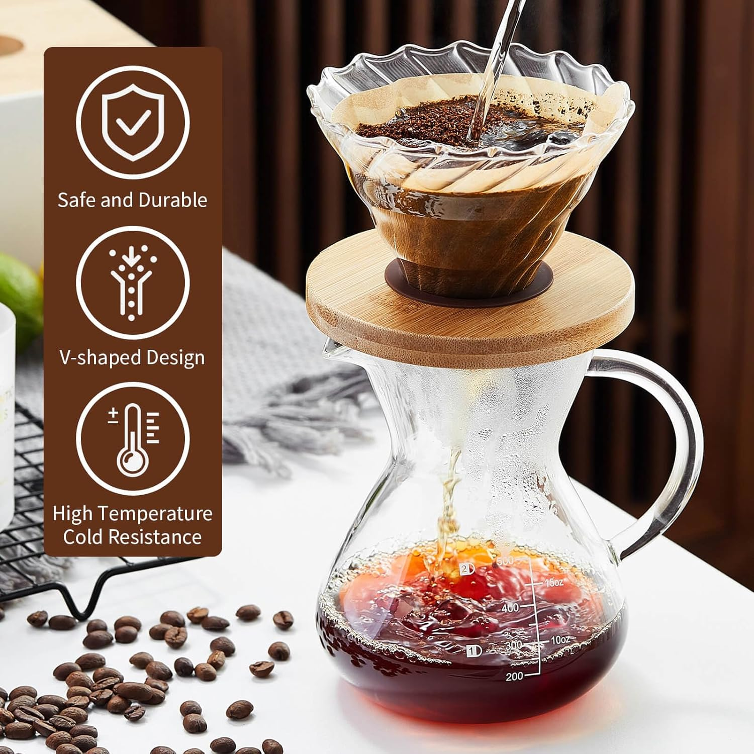 Pour over Coffee Dripper, Stainless Steel Coffee Filter with Double Layer Mesh, Cone Shape, Reusable Pour over Coffee Filter 1-2 Cup image number 3