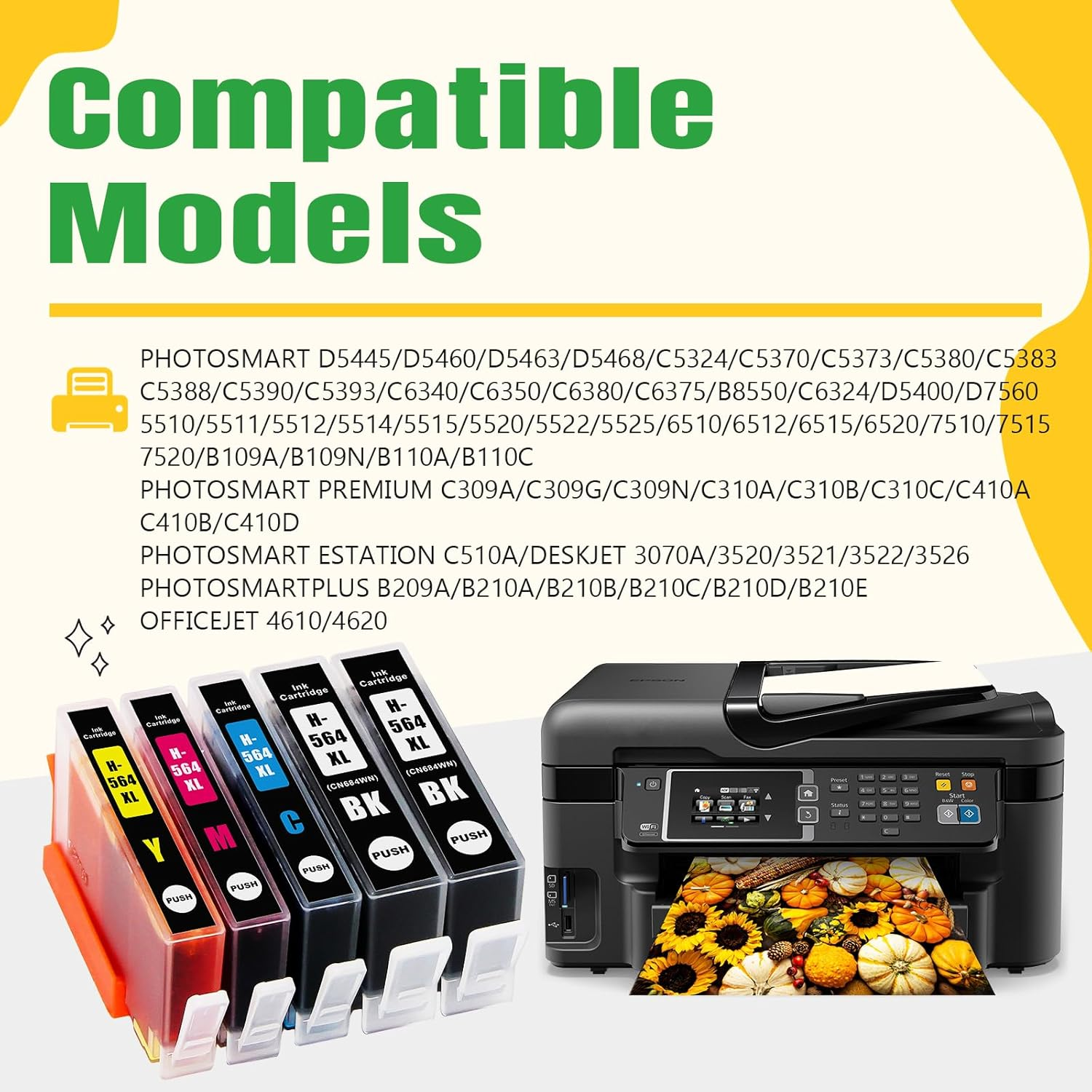 Artitech 564XL Ink Cartridges Compatible for HP 564XL Ink Cartridges Replacement for HP 5520 6520 7520 5510 6510 7510 7525 Officejet 4610 4620 (2BK, 1C, 1M, 1Y)