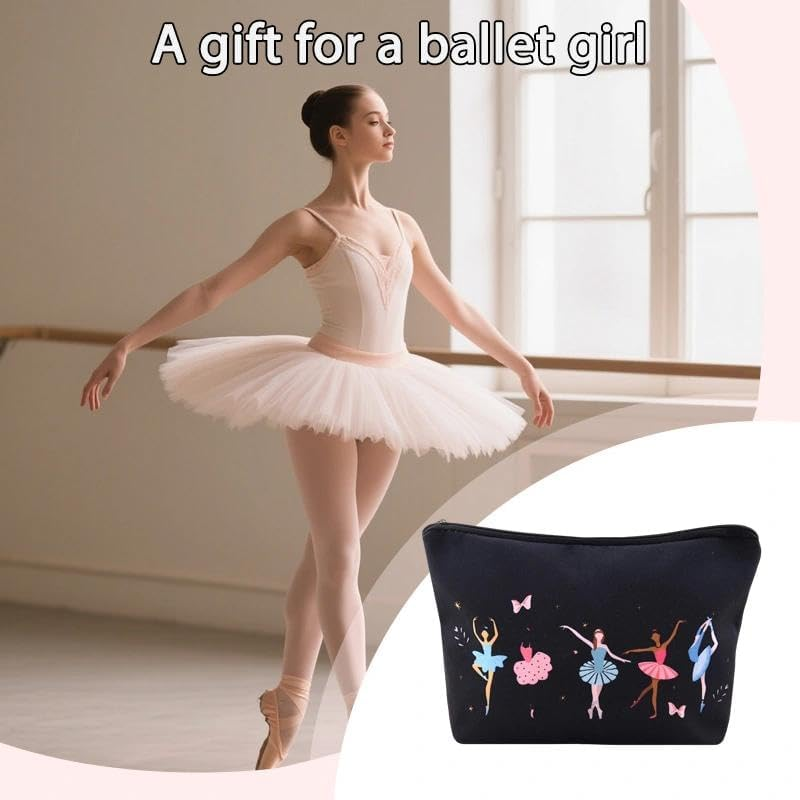 Ballerina Makeup Bags for Women Girls Ballet Recital Gifts for Daughter Granddaughter Travel Cosmetic Toiletry Pouch Organizer Dancing Lover Presents for Besties Sister - White image number 7