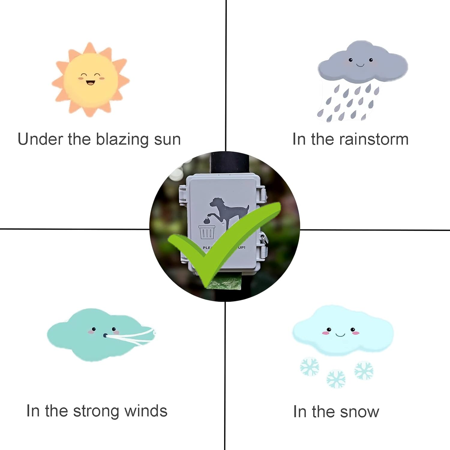 Dog Poop Bag Dispenser Wall Mounted Waterproof Outdoor Pet Waste Bags Dispenser Station Stake, Pole, Fence Mounted Fits Home, Porch, Back Yard (White,Only Dispenser) - Dispenser+8 Rolls+Lock image number 2