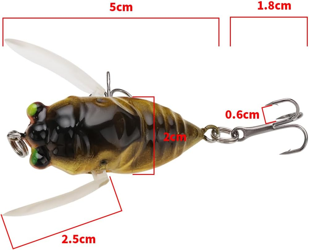 5Pcs Fishing Lure Hook Cicada Shape Fishing Bait 6G/5Cm Freshwater Crank Baits Artificial Cicada Lures for Topwater Fishing image number 6