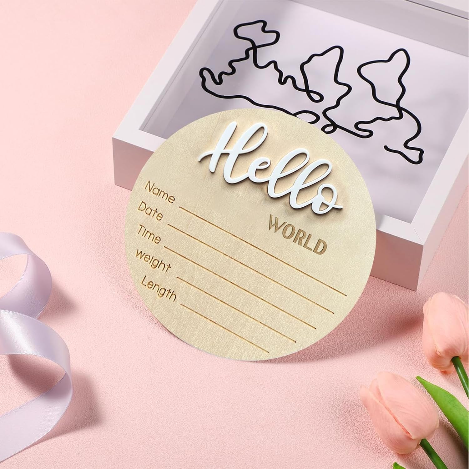 Baby Announcement Sign - Baby Sign, Welcome Plaquee | Personalized Wooden Baby Announcement Sign for Newborrn Birth Reveal, Nursery Wall Decor Photo Prop for Hospital Baby Shower Kids Room image number 6