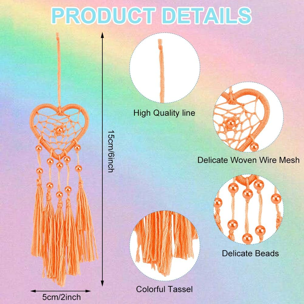 INFUNLY 6 Set DIY Small Dream Catcher Kit Rainbow Heart Dream Catchers DIY Heart Macrame Craft Kit for Hanging Decor Boho Home Charms with Instruction Video for Car Handbag Pendant Keys Purse Wallet image number 2