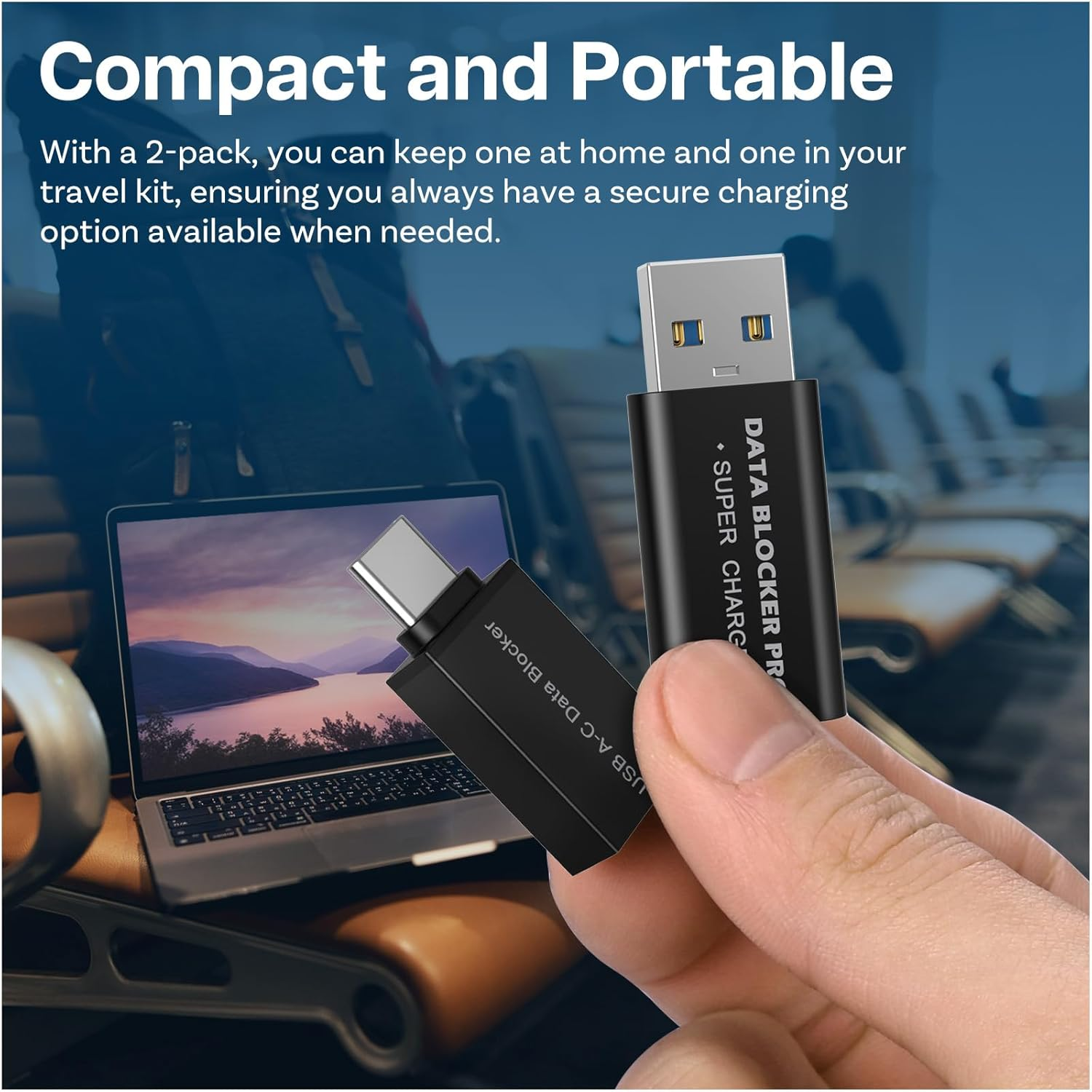 MMOBIEL USB-C Data Blocker & USB-A Data Blocker [2 Pack] Defender &ndash; Protect against Juice Jacking &ndash; Charge Only Adapter, Safe Charging - Data Blocking Adapter &ndash; Black