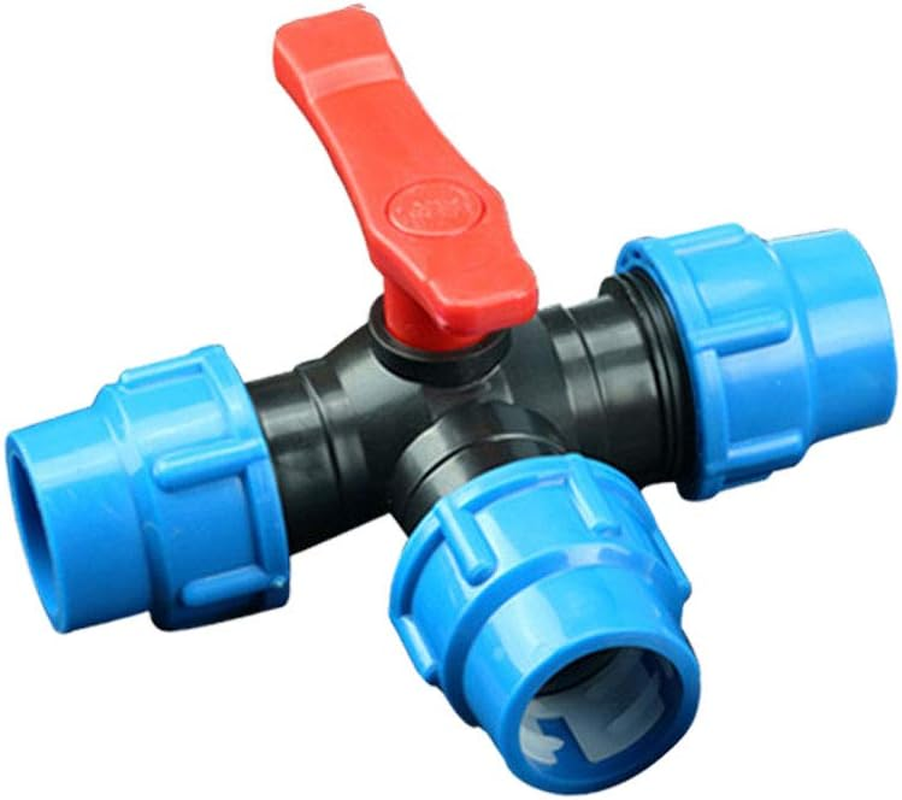 Tophomer 3-Way Valve Garden Hose PE Connector Splitter, Hose Manifold, Tee Fitting Water Pipe Tee for Gardening, Agricultural Irrigation, 32Mm