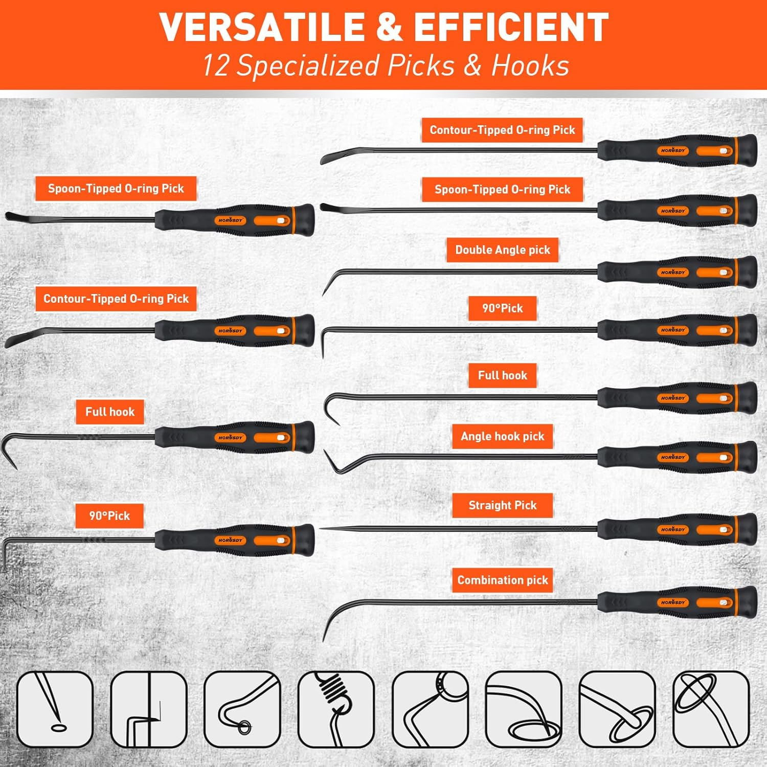 HORUSDY 12-Piece Precision Hook and Pick Set,Automotive Pick Set, Car Auto Oil Seal/O-Ring Seal Gasket Pick, Precision Hooks Puller Remover image number 5