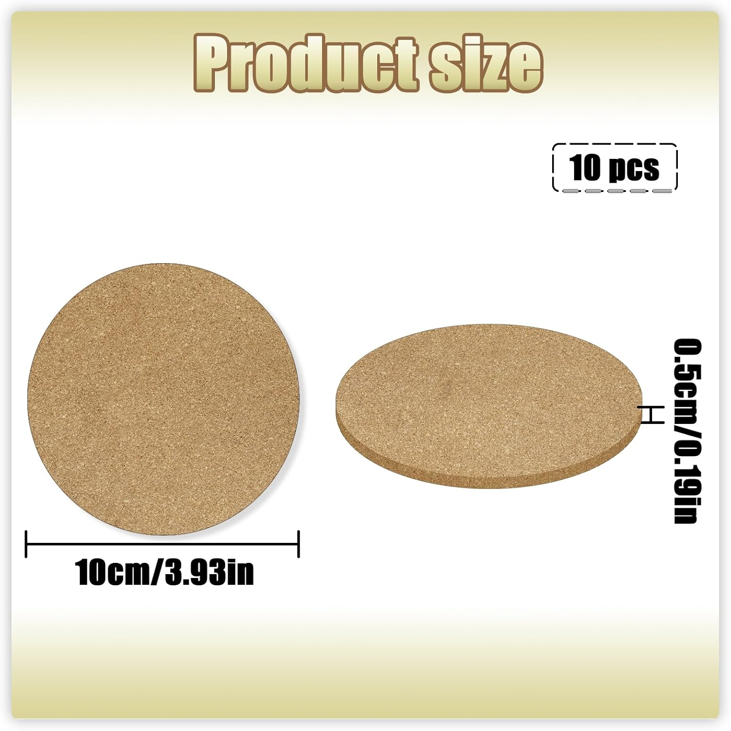 BEZANU round Cork Coasters, 10 PCS Natural Cup Mat for Bar, Cafe, Kitchen and Home (10Cm/3.93In) image number 1