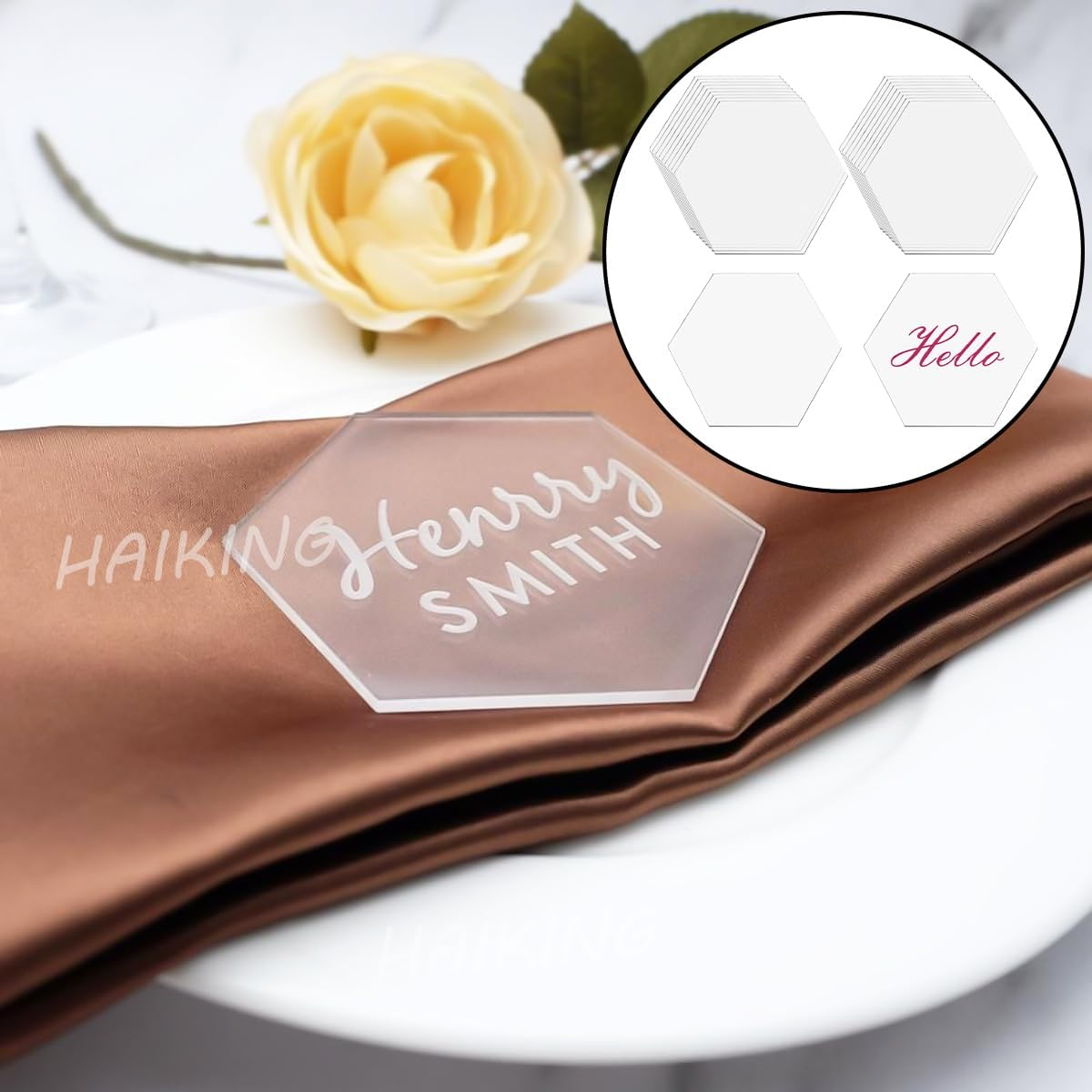 Hexagon Shape Name Cards, 20 Pcs Clear Acrylic Name Place Cards for Wedding, Birthday Party, Banquet Events (8CM) image number 1