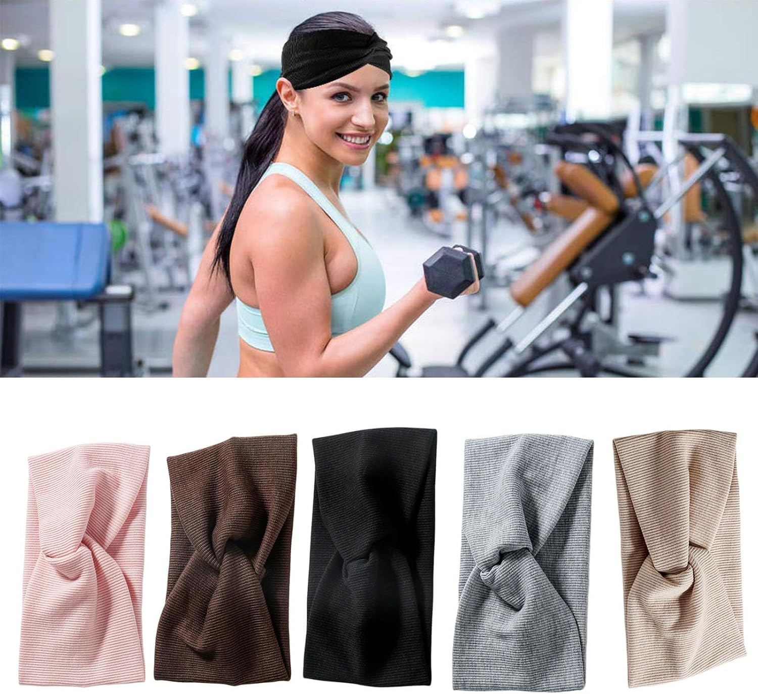 Pack of 5 Women'S Headbands, Elastic Hair Bands, Wide Headbands, Cotton Cross Headband, Women, Yoga Sports Hair Band with Bow, Soft Twisted Headband Women, Hair Accessories for Girls and Women