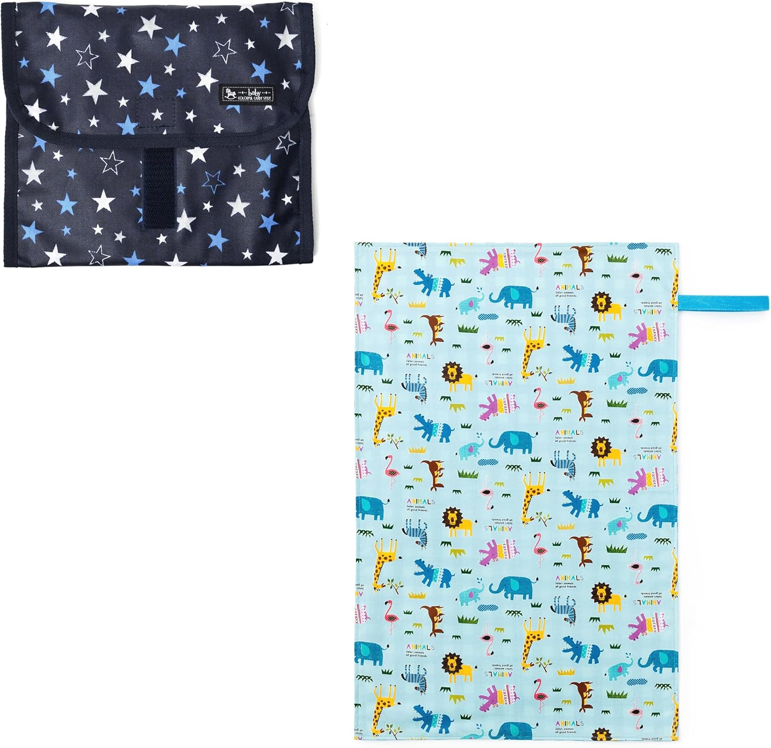 Colorful Candy Style B8001700-BTR Diaper Pouch (Clutch Type), Diaper Changing Sheet, Set of 2, Animal Star