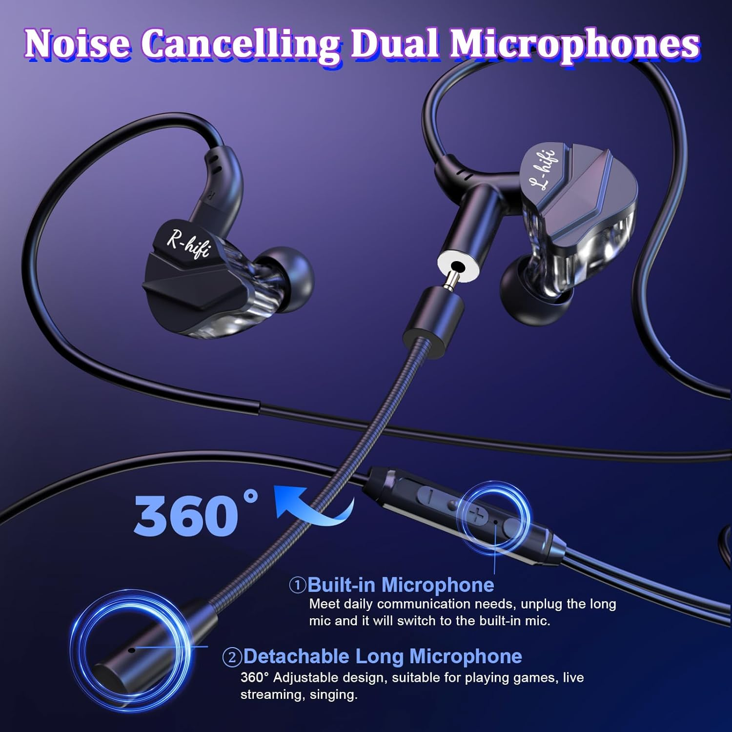 Bluefire Gaming Earbuds, 3.5Mm Wired Earbuds Noise Cancelling Gaming Earphones, In-Ear Headphones with Detachable Microphone & Volume Control for PC, Laptop, Phone image number 1