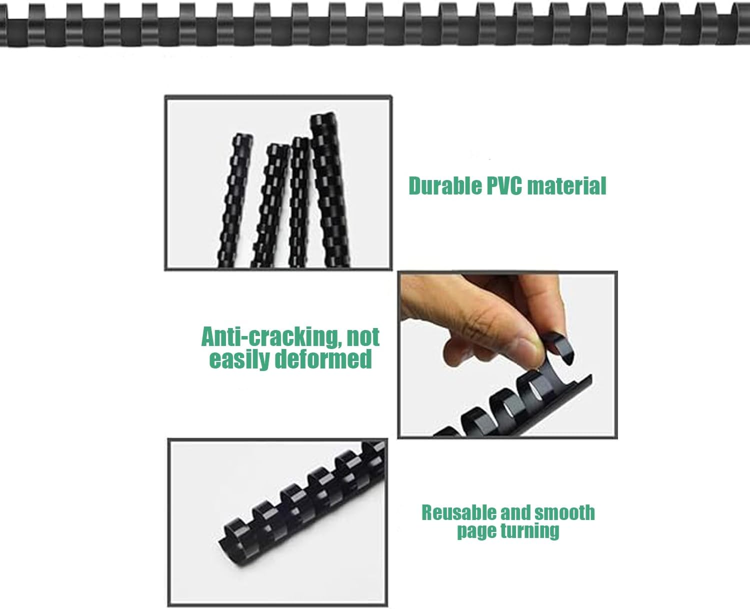 WEZCHUGHAOL 50 Pcs Black Plastic Comb Binding Spines 16Mm, 21 Rings for Binding Paper Sheets up to 120 Sheets, Durable Bookbinding Supplies for Office & School image number 2