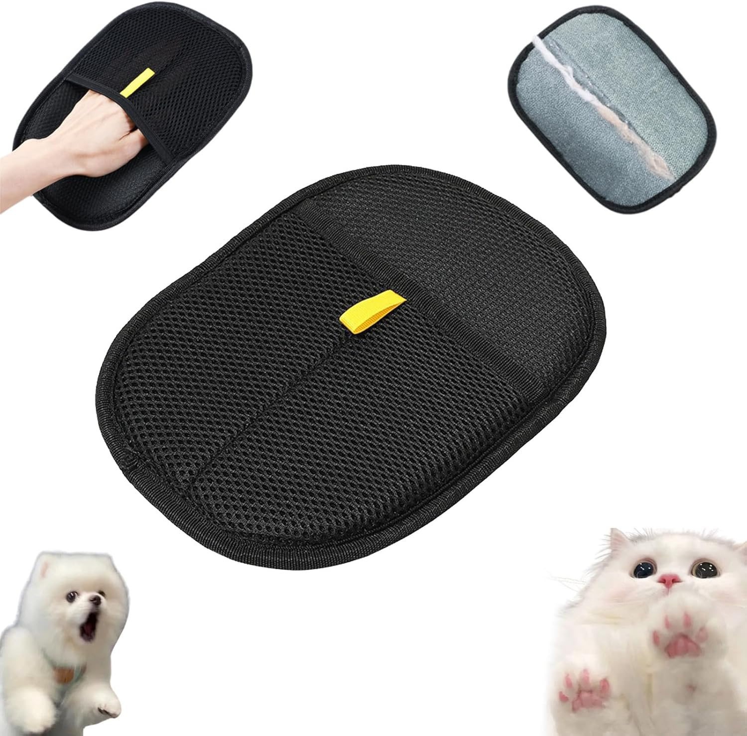 Pet Hair Remover Mitten, Swipe Away Loose Fur Easily, Pets Hair Remover, New Soft Reusable Efficient Grooming Gloves, Paw Grooming Glove, Pet Hair Removal Mitten for Cats ＆ Dogs (Black, 3Pcs)