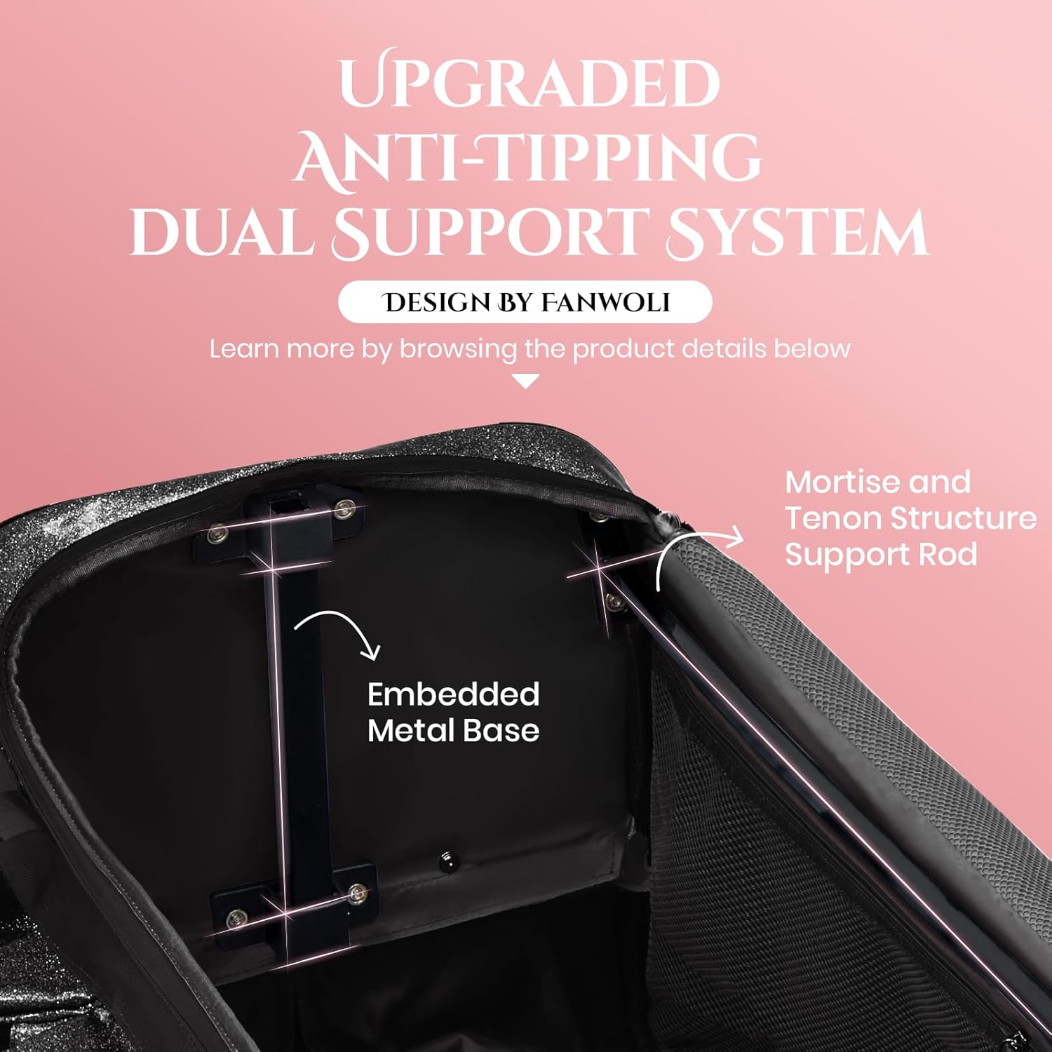 Fanwoli 28" Dance Bag with Garment Rack | Upgraded Stable System & Fabric | More Lightweight & Wear-Resistant | Ideal Competition Rolling Duffle Bag, Black, 28-Inch, Waterproof Sparkling Fabric image number 3