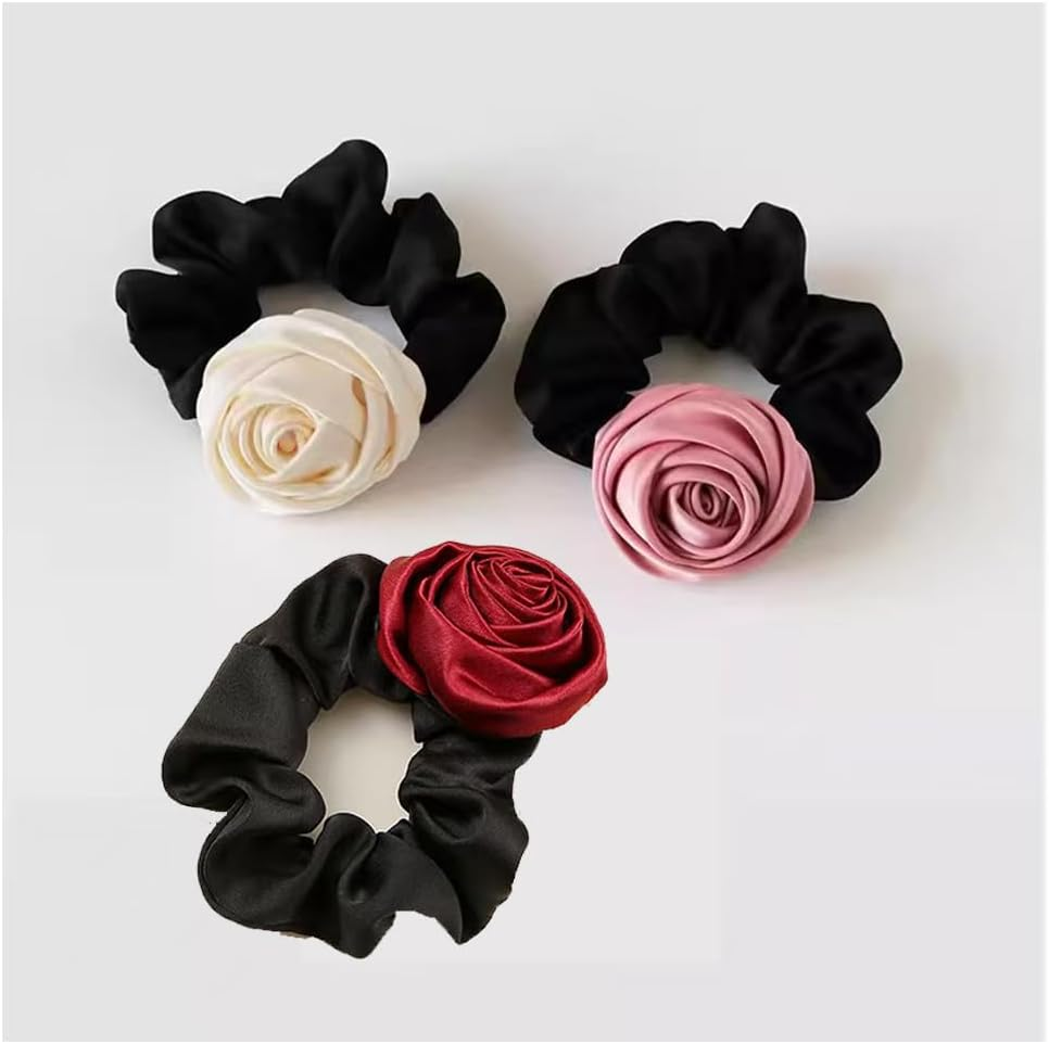 Rose Flower Hair Bobbles Elastic Hair Bands Stretchy Rubber Hair Bands Slim Floral Headbands Scrunchies Ponytail Holder Accessories for Women Girls