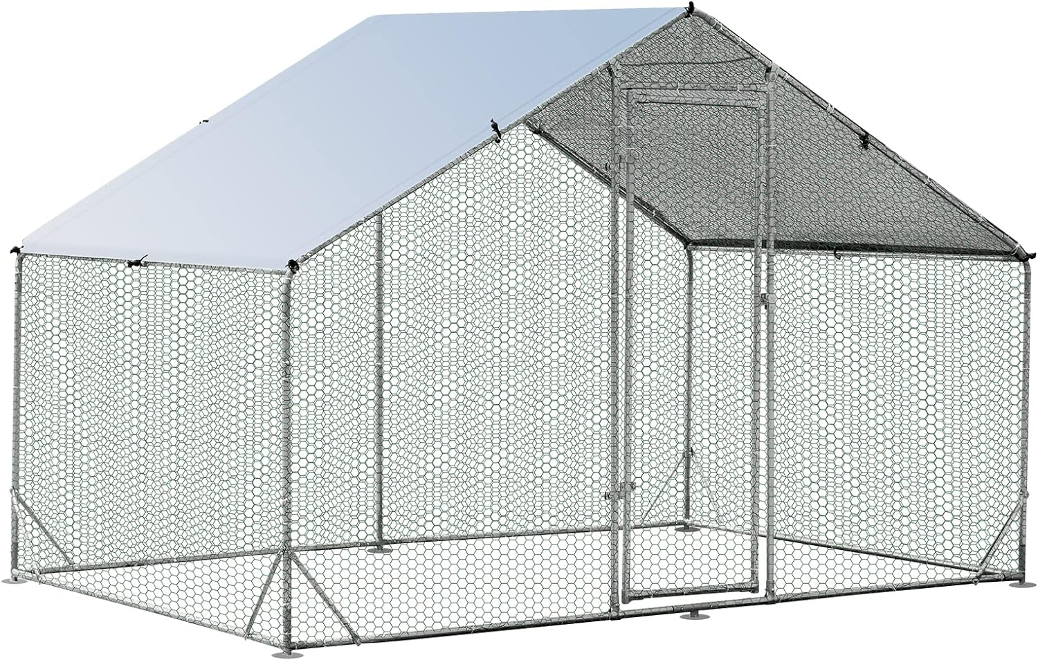 Costway Large Spire-Shaped Chicken Coop, Galvanized Metal Hen House with Waterproof & Sun-Protective Cover, Walk-In Pen Run for Chicken, Rabbits, Ducks, Poultry Cage, Rabbit Hutch Ferret Cage image number 4