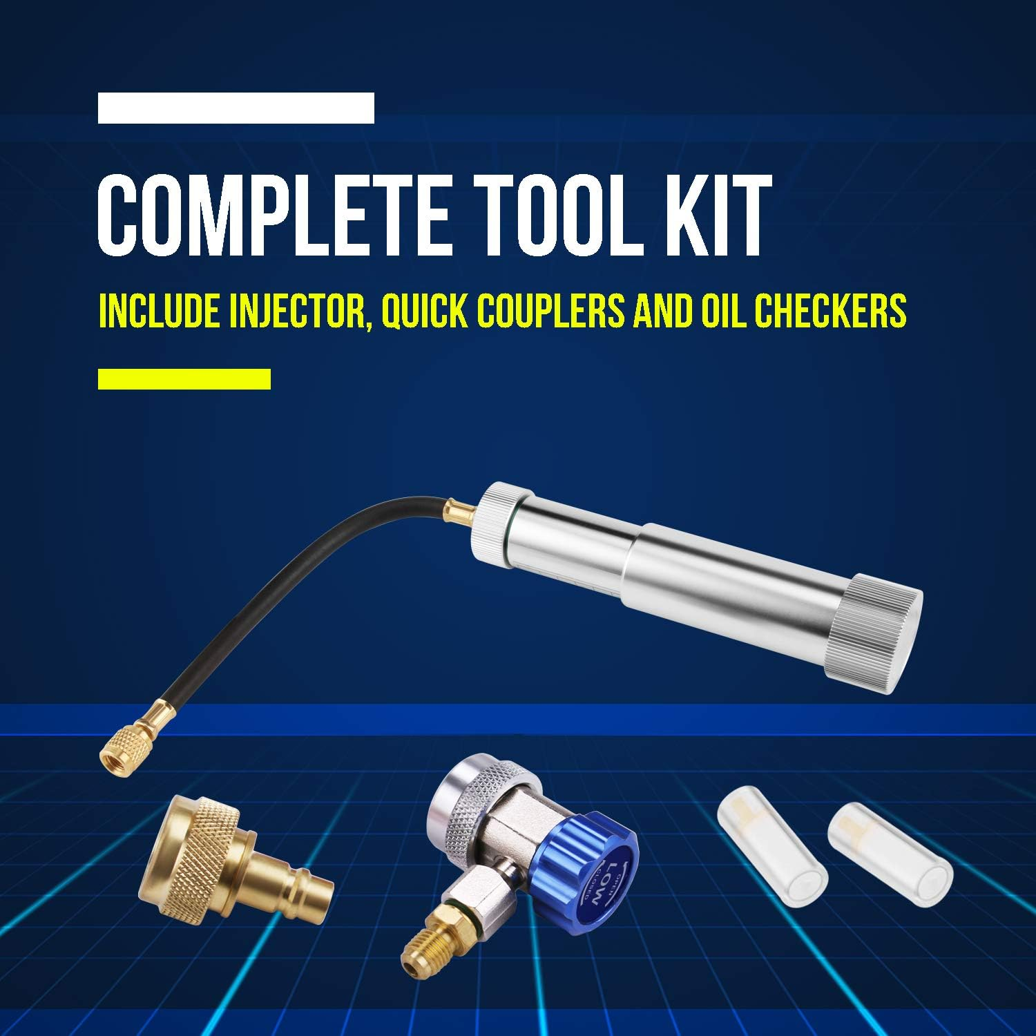 Lichamp AC Oil Injector R134A, R1234YF Refrigerant A/C Dye Injector Kit with Adjustable Coupler and Oil Checkers image number 1