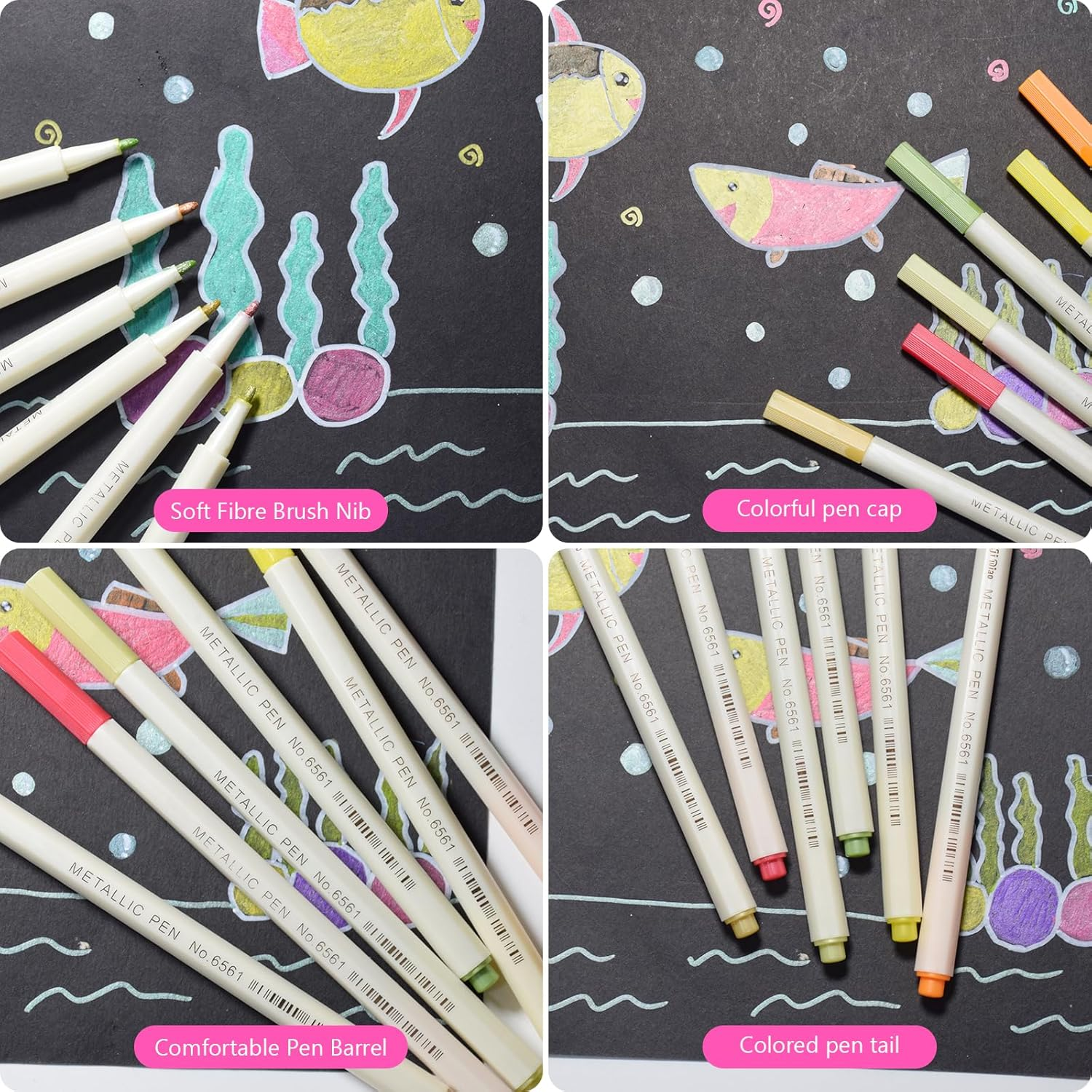 SAYEEC Metallic Marker Pens, 20 Colors Fine Tip Metallic Markers, Metallic Paint Pens for Black Paper, Art Rock Painting, Easter Egg, Halloween Pumpkin, Card Making, Scrapbook Crafts, DIY Photo Album image number 2