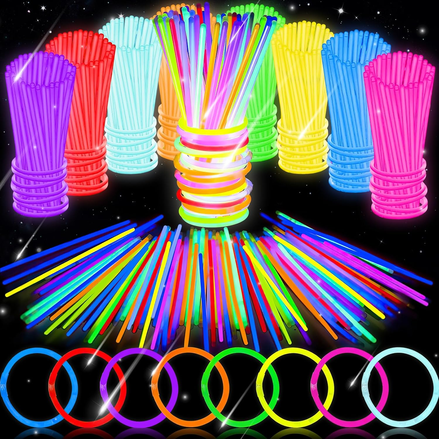 90Pcs Glow Sticks Bulk Party Favors-Safe Glowsticks with 100Pcs Connectors for DIY Bracelets, Necklaces, Glasses ,Perfect for Night Events, Easter, Christmas, Halloween Party, Football Party Supplies image number 2