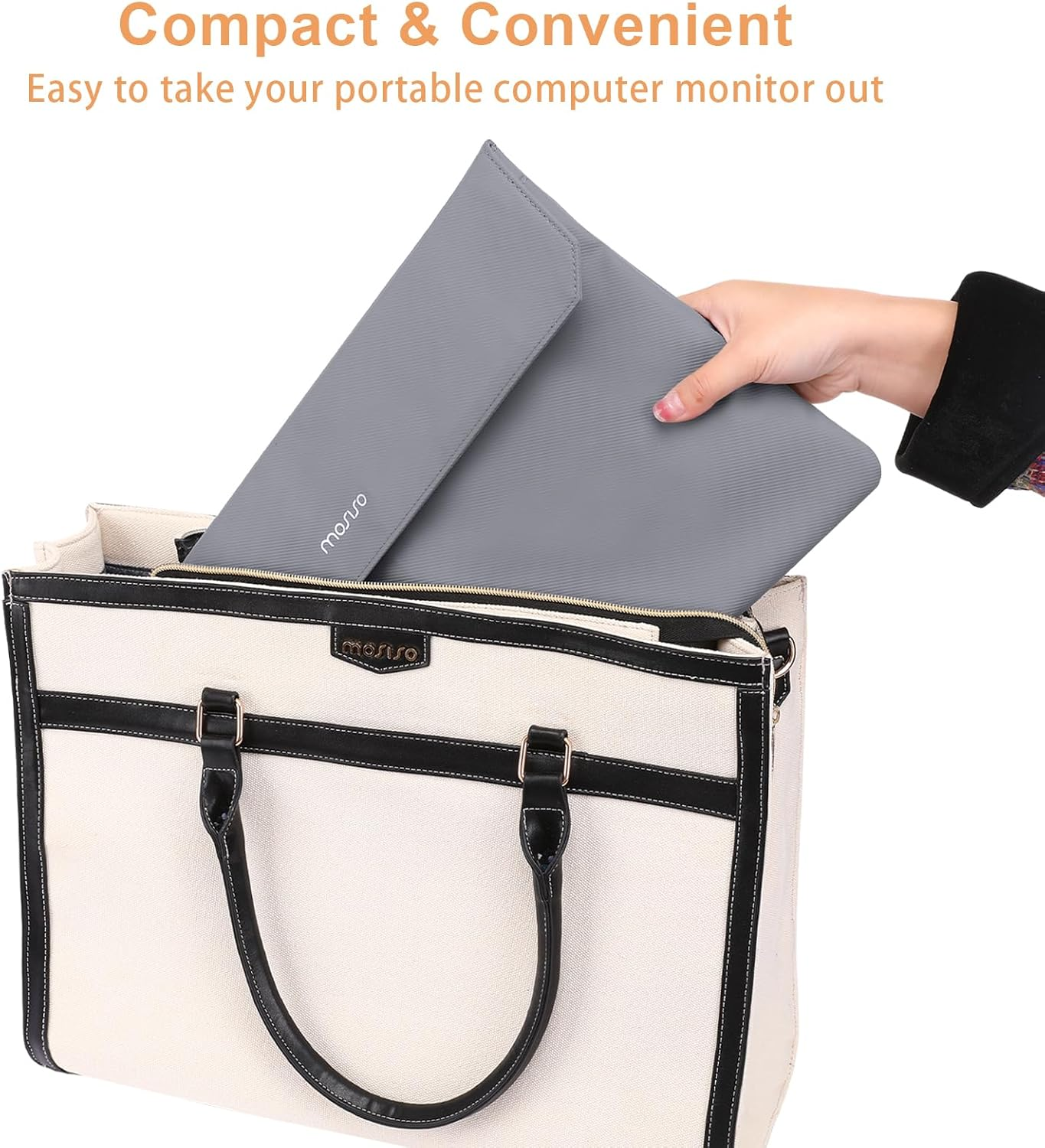 MOSISO Portable Monitor Case Sleeve 17.3 Inch, Carrying Case for Most 17.3 Inch Portable Display Monitors, Laptop Display Bag with Front Pocket, PU Leather Case for Travel Monitor Laptop, Gray image number 4