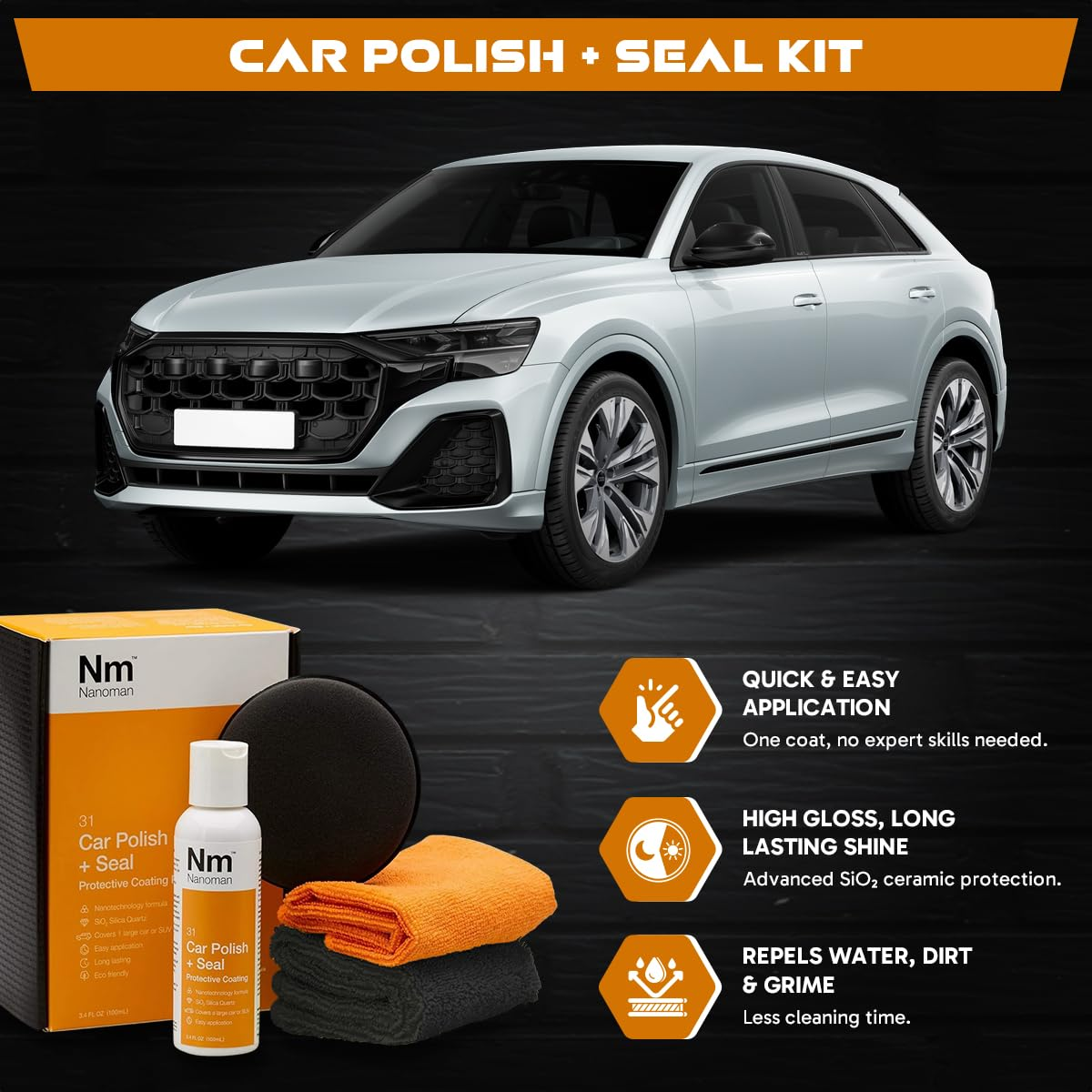 Nano Ceramic Car Polish and Wax Kit. Easy to Apply High Gloss Nano Ceramic Polish (100Ml) Complete with Application Pad and Polishing Cloths image number 3
