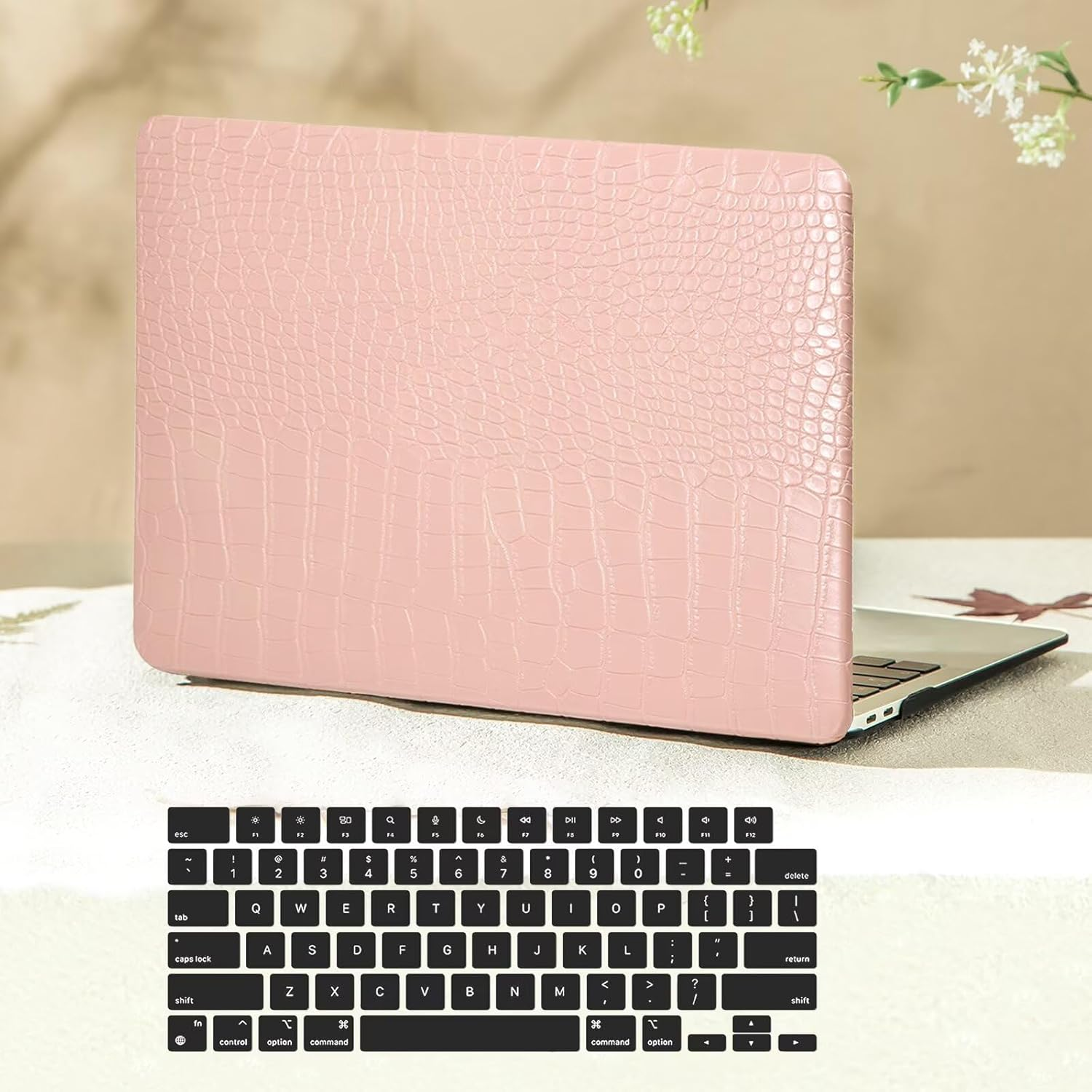 Monsdirect Case Compatible with Macbook Pro 13 Inch 2025-2016 Release M2 M1 A2338 A2251 A2289 A2159 A1989 A1708 A1706, Crocodile Print Alligator Skin PU Leather Hard Shell Case & Keyboard Cover, Pink