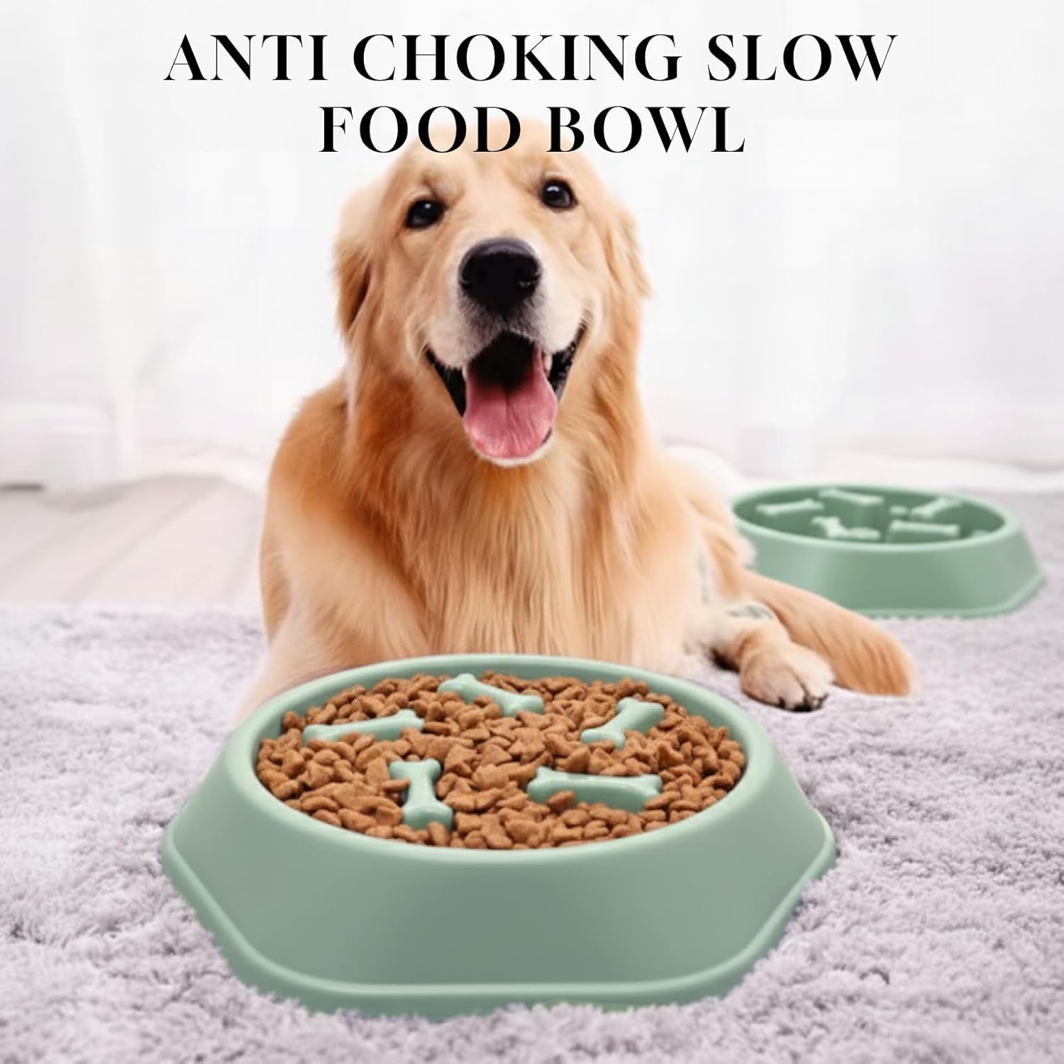 Large Slow Feeder Dog Bowl, Anti-Gulping Puzzle Bowl with Non-Slip Base, Designed to Reduce Bloating and Overeating for Medium and Large Dogs, Durable PP Material, Light Green image number 2