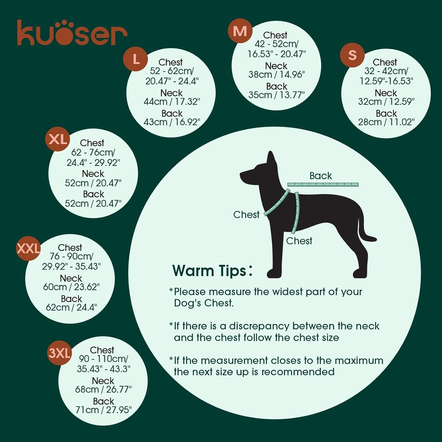 Kuoser Dog Coat, Extra Warm Dog Jacket Windproof Dog Cold Weather Coats for Medium Dogs, Fleece Lining Turtleneck Dog Snowsuit Reflective Adjustable Dog Winter Clothes, Green M image number 1