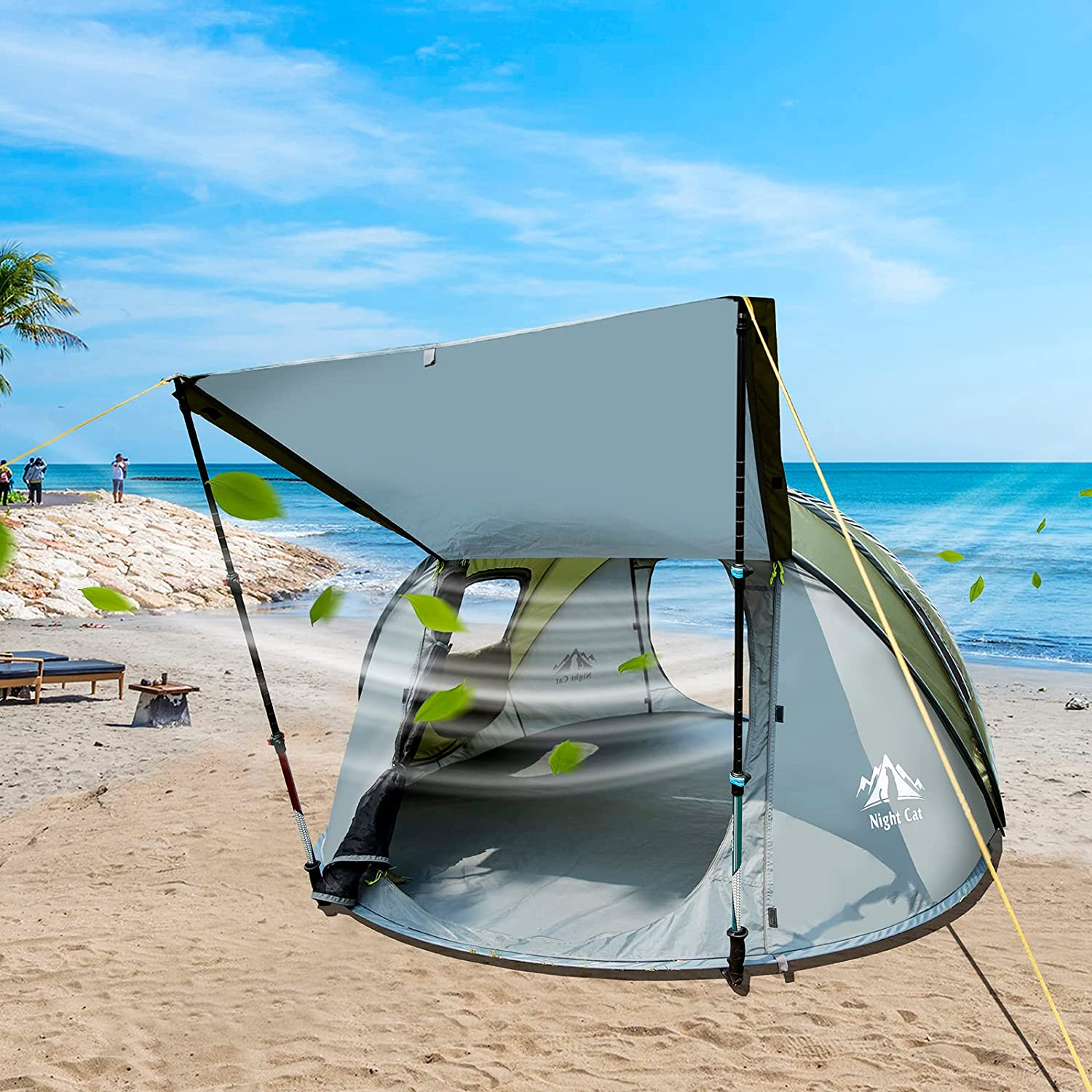 Night Cat Upgraded Pop up Tent 2-4 Persons Easy Setup in 3 Seconds Instant Camping Tent with Porch Automatic Foldable Waterproof Beach Package 40% Smaller image number 4