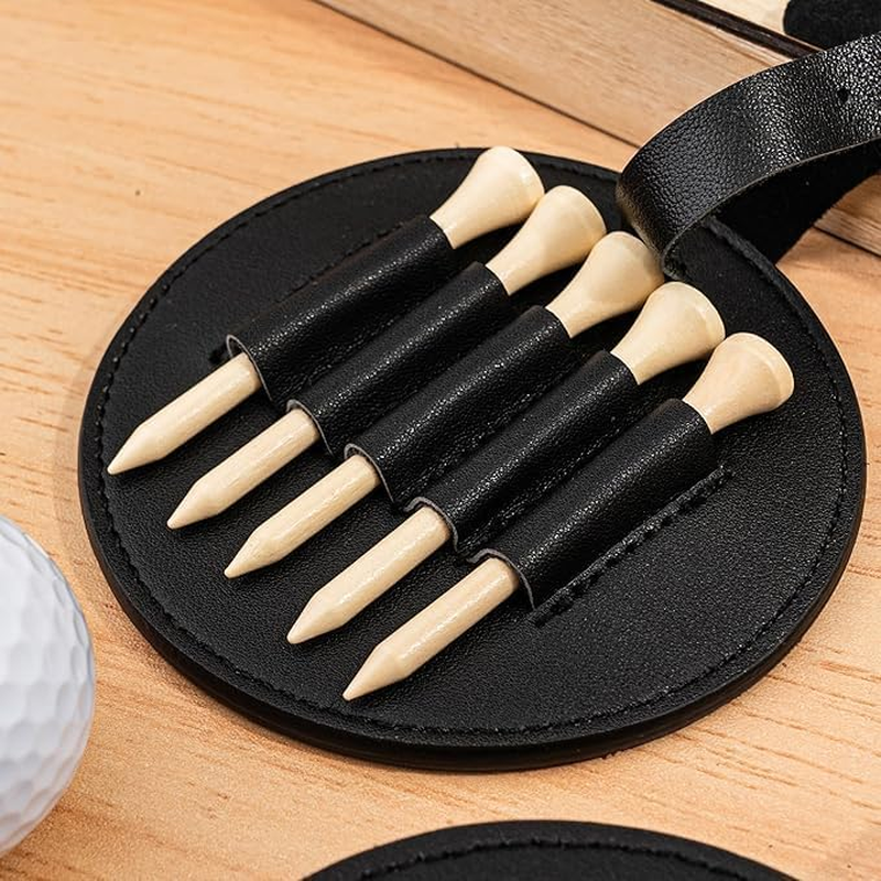 Golf Teg Sets Tees Organizerleather Golf Tee Holder Hooks to Golf Bag Belt Clip,Fits Golf Bag,Includes Five Tees image number 4
