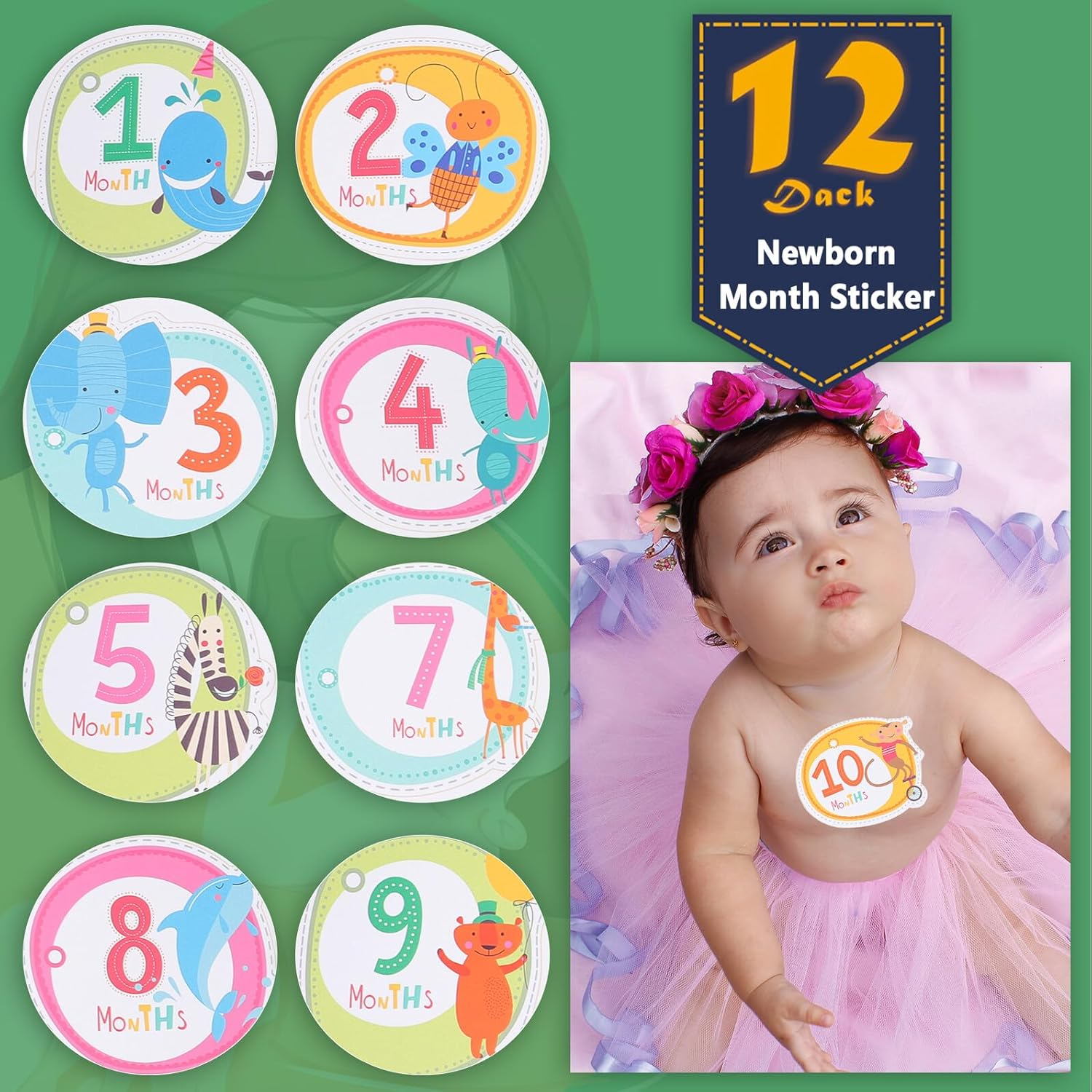 SUPVOX 12Pcs Month Stickers Photo Supplies Creative Milestone Stickers for Newborn Photography and Growth Documentation