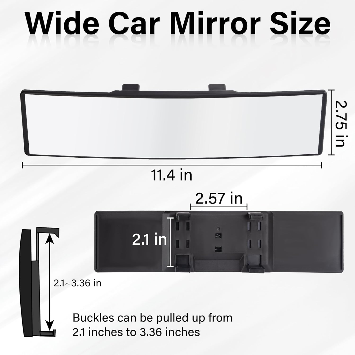 Rear View Mirror, Universal 11.4 Inch Interior Clip on Panoramic Convex Mirror, HD anti Glare Wide Angle and Reduce Blind Spot, Extended Rear View Mirror for Cars, Suvs, Trucks, Vehicles image number 3