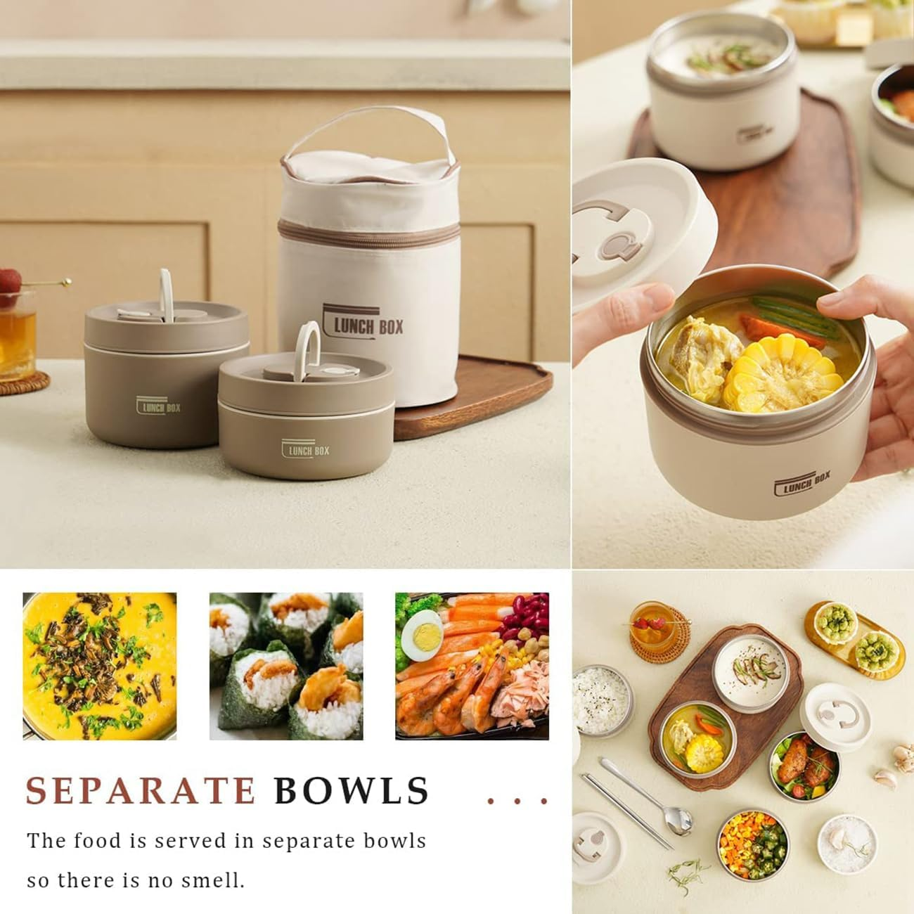 Uandhome Insulated Bento Box with Bag, Stainless Steel Microwave Lunch Box Food Containers, Portable Stackable Thermal Keep Warm Lunch Container for Adult Kids Men Women (420Ml*1+550Ml*1) image number 6