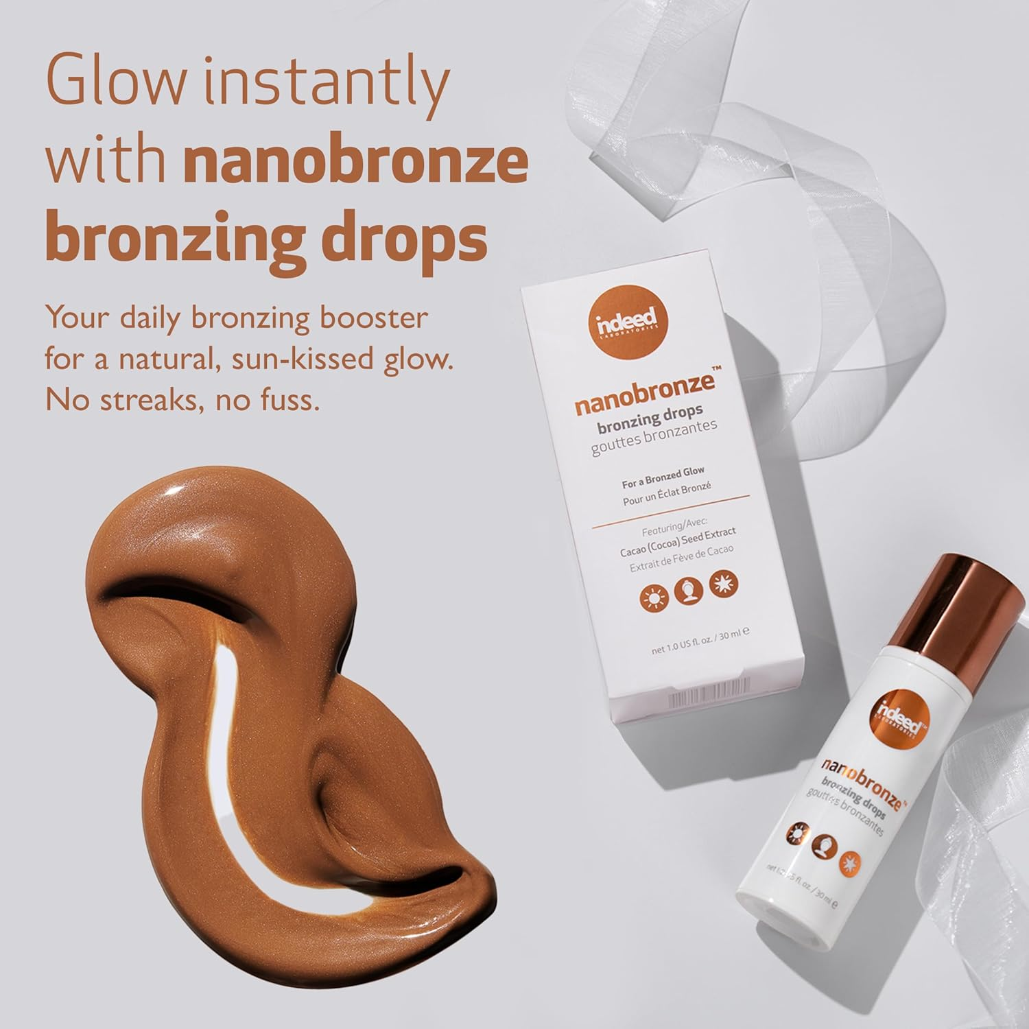 Indeed Labs Nanobronze Drops - Get a Sun-Kissed Glow without the Sun! Bronzing Drops with Hyaluronic Acid Instantly Bronze, Blur, and Hydrate Skin. 30Ml