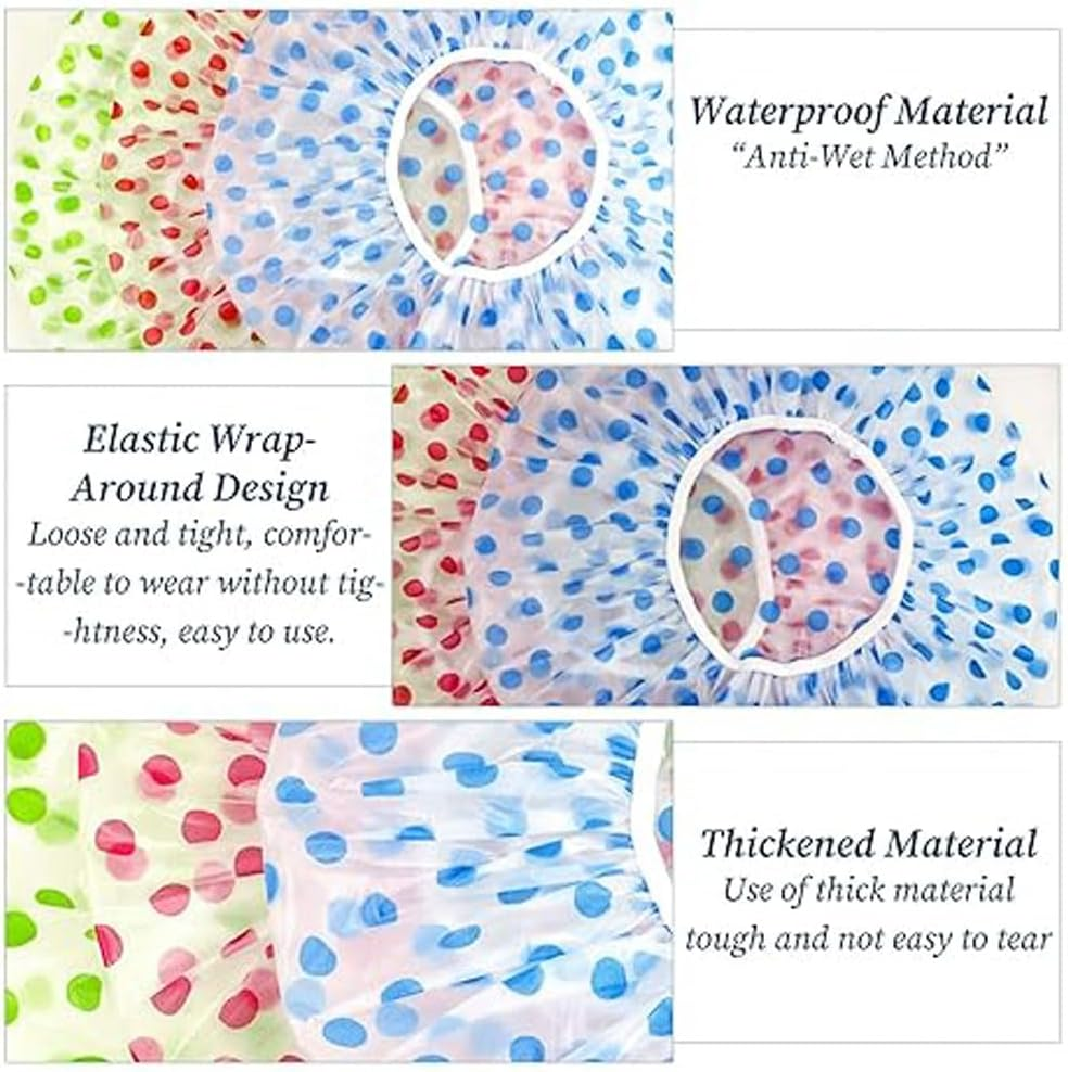 6PCS Waterproof Shower Caps for Women and Men, Reusable Adjustable Hair Bath Caps for Spa, Baby Care, Face Washing, Kitchen, Polka Dot Design image number 5